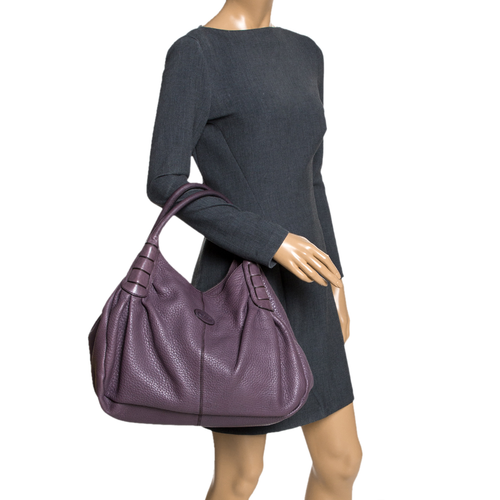 

Tod's Purple Leather Ivy Sacca Media Hobo