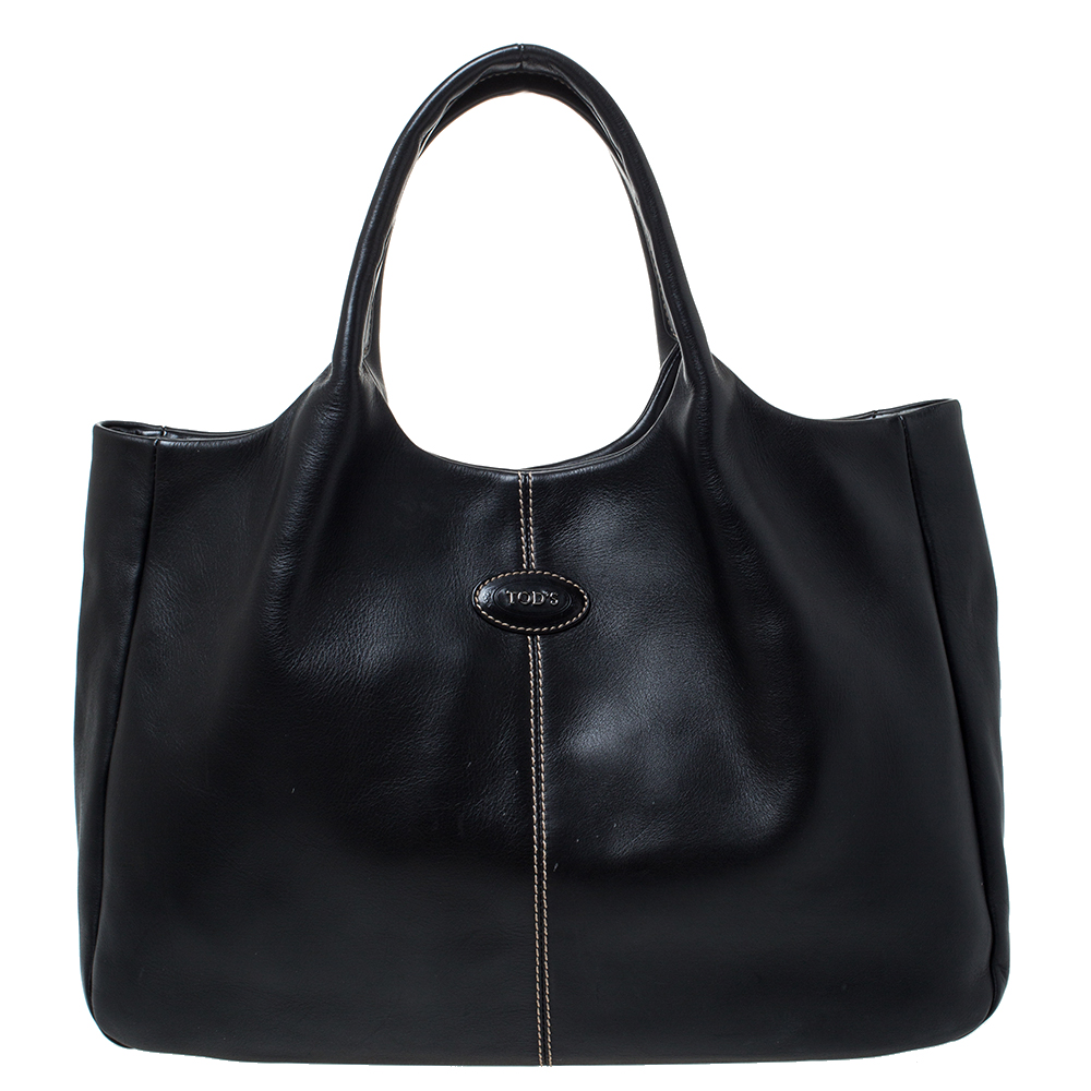 مملوكة مسبقًا Tod's Black Leather Shopping Media Tote