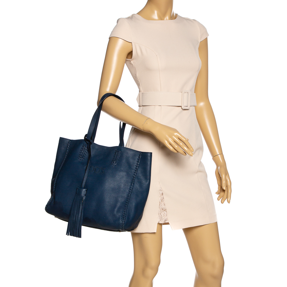 

Tod's Blue Leather Shopper Tote