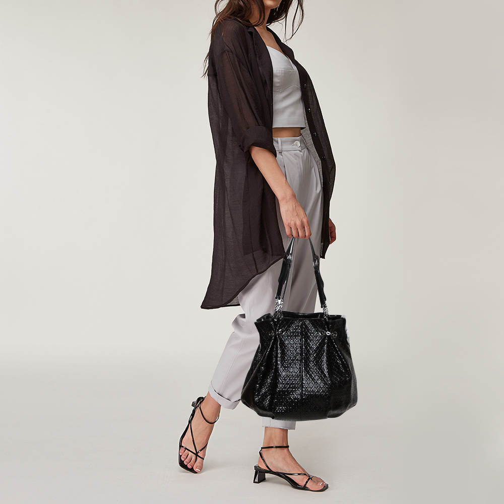 

Tod's Black Patent Leather Signature Drawstring Tote