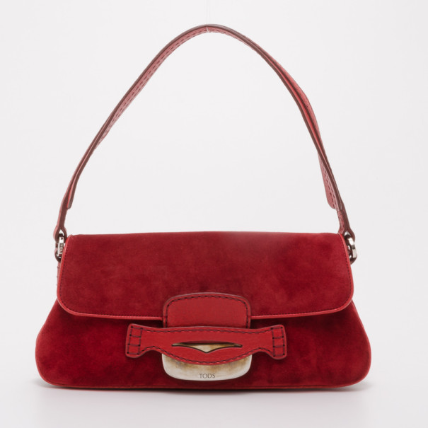 red suede shoulder bag