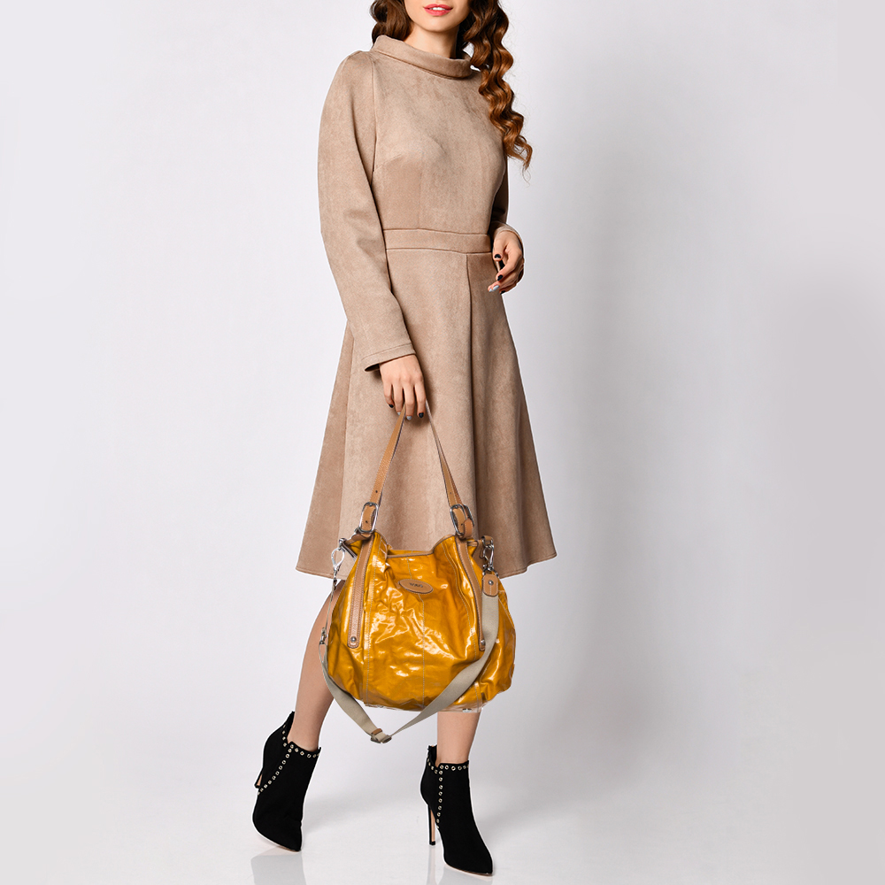 

Tod's Tan/Yellow Coated Canvas And Leather Shoulder Bag