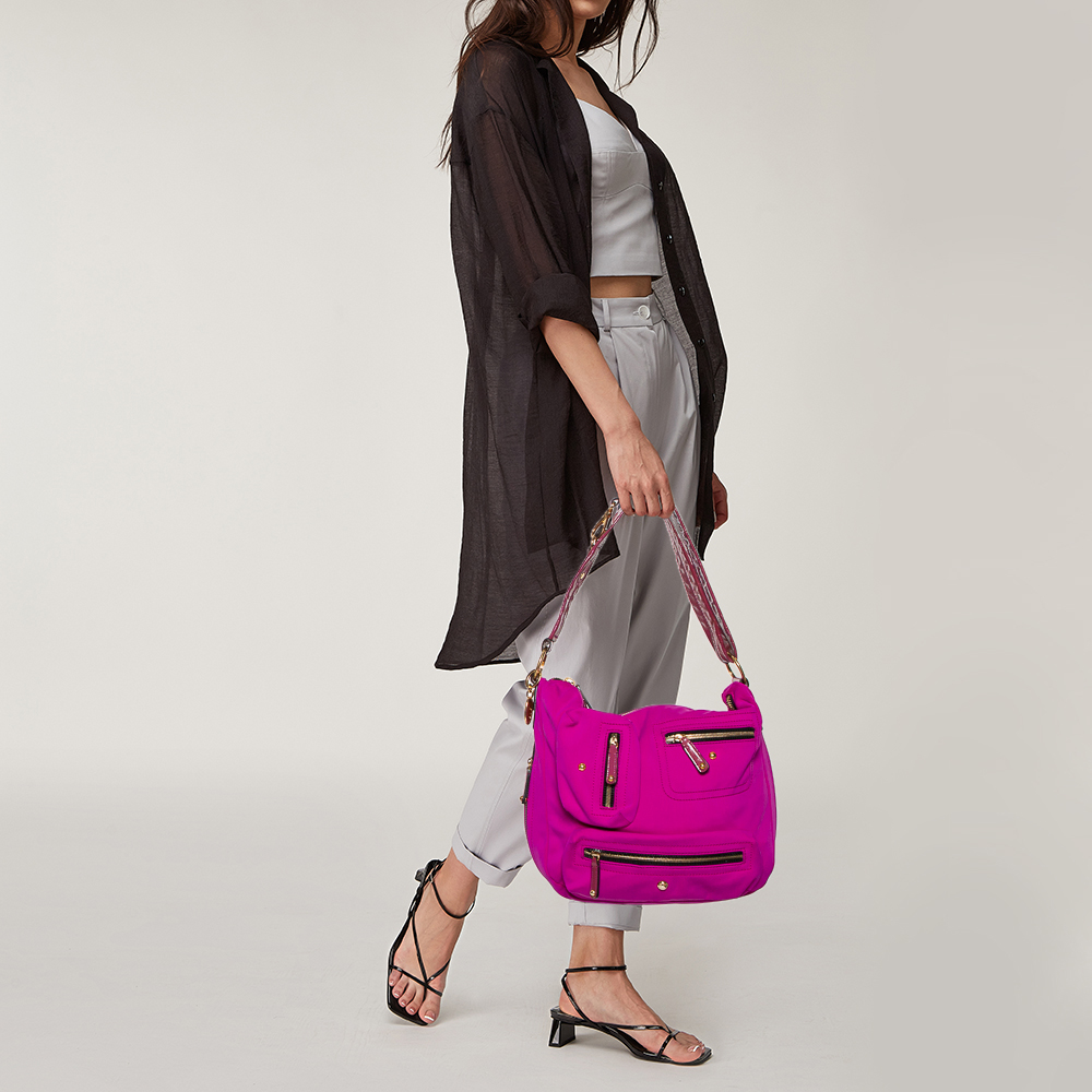 

Tod's Pink/Black Nylon And Leather Embellished Hobo