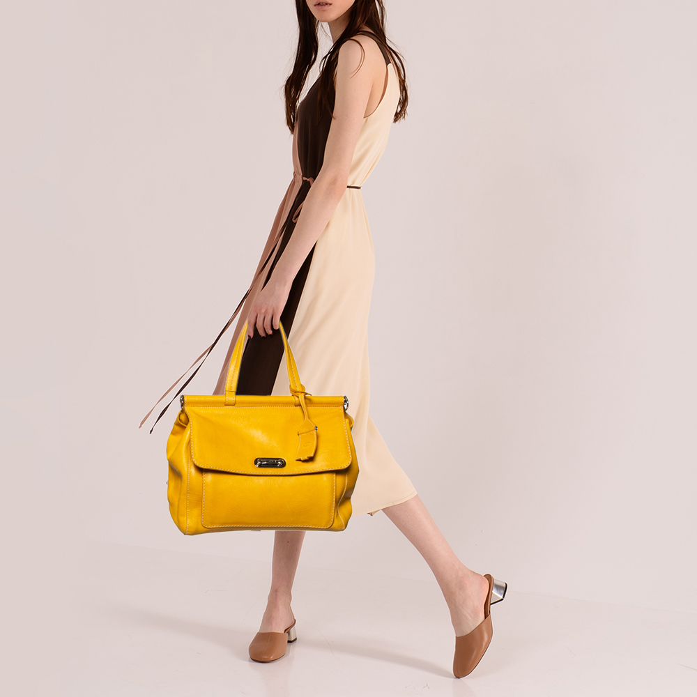 

Tod's Yellow Leather Top Handle Bag