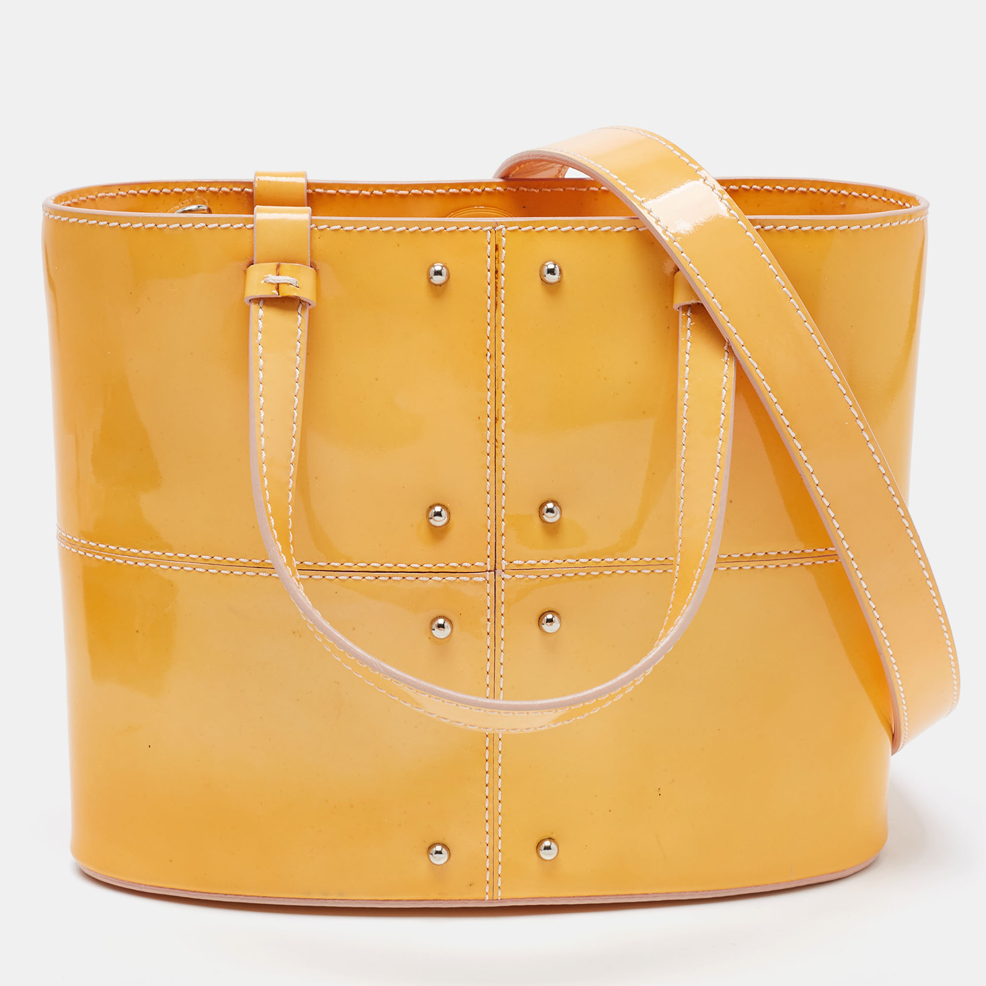 Pre-owned Tod's Yellow Studded Patent Leather Mini Tote