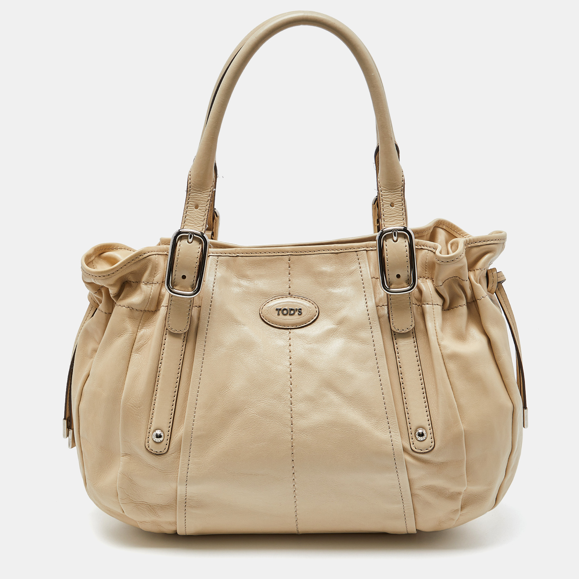 Pre-owned Tod's Beige Leather Drawstring Hobo