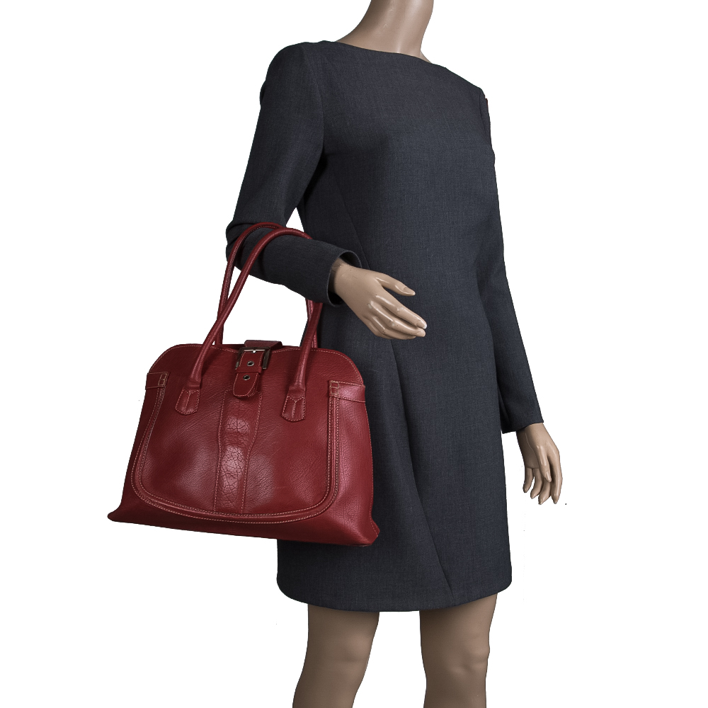 

Tod's Red Leather Buckle Satchel