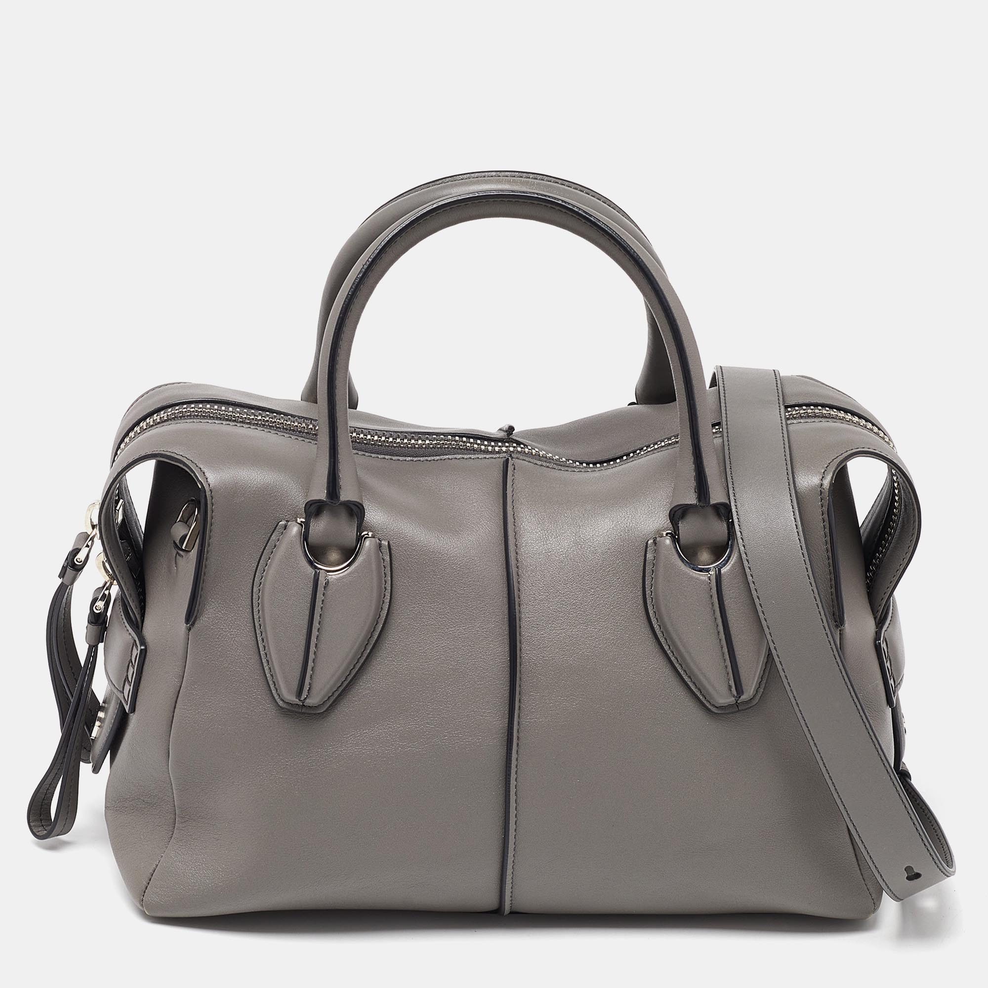 Pre-owned Tod's Grey Leather D-styling Bauletto Medio Satchel