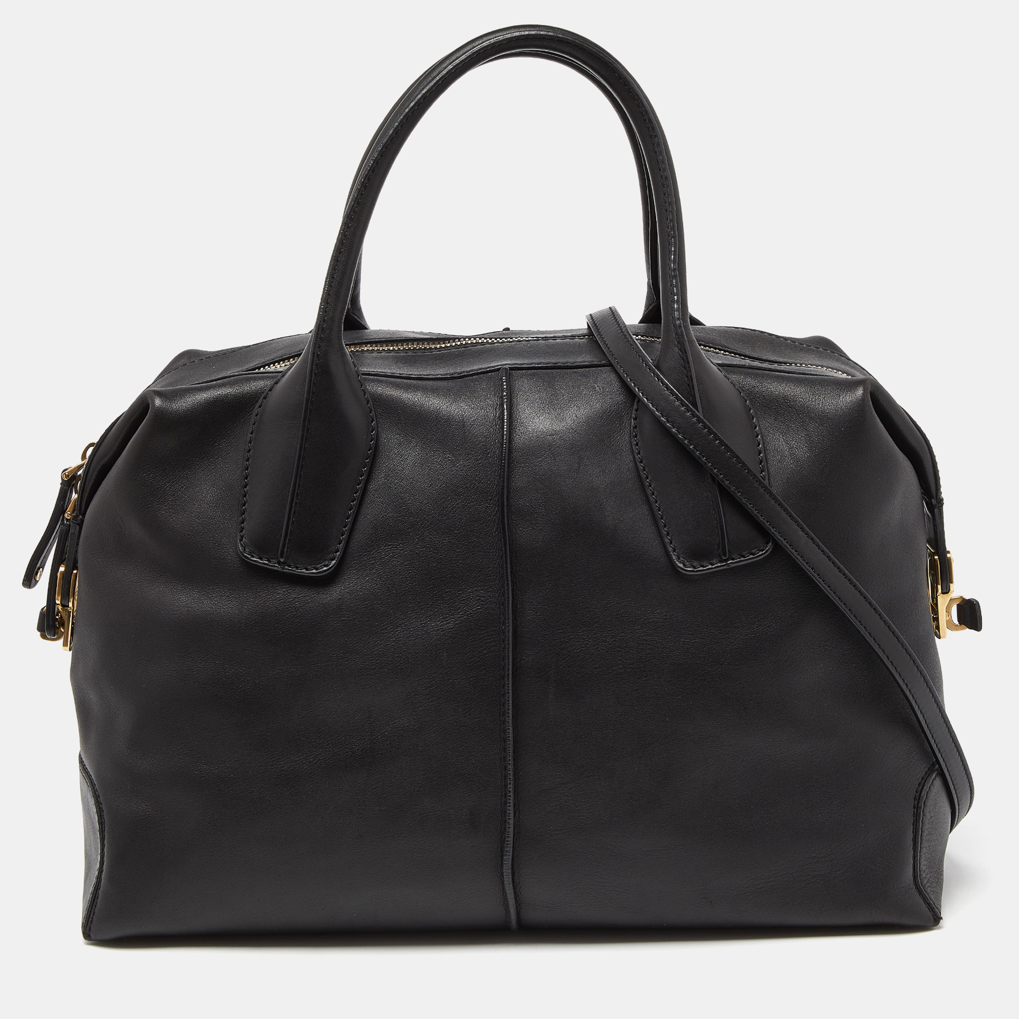 

Tod's Black Leather D-Styling Bauletto Medio Satchel
