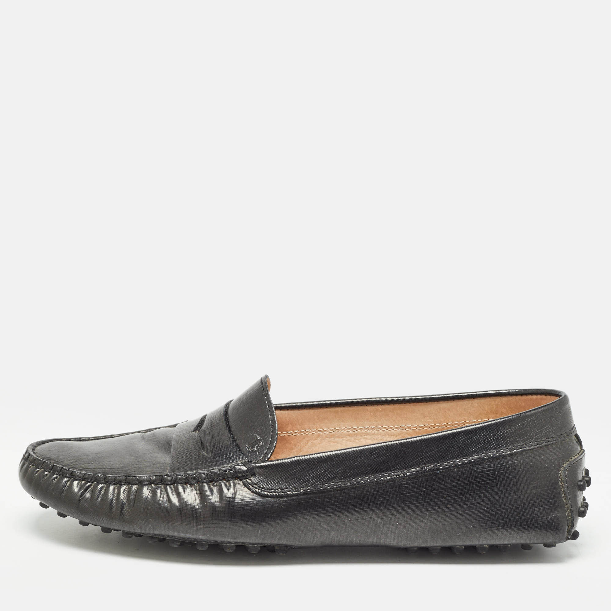 

Tod's Black Leather Slip On Loafers Size