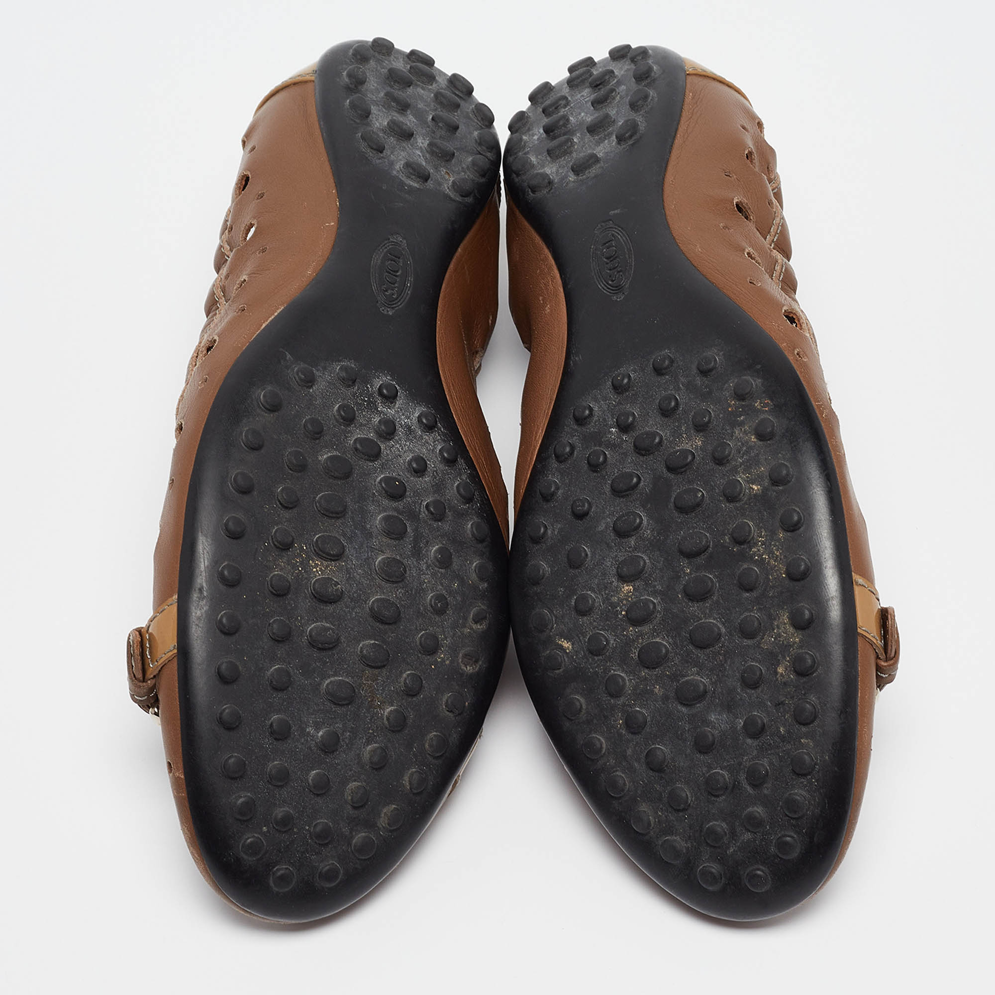 Tod`s Brown Laser Cut Leather Scrunch Ballet Flats Size 37.5 