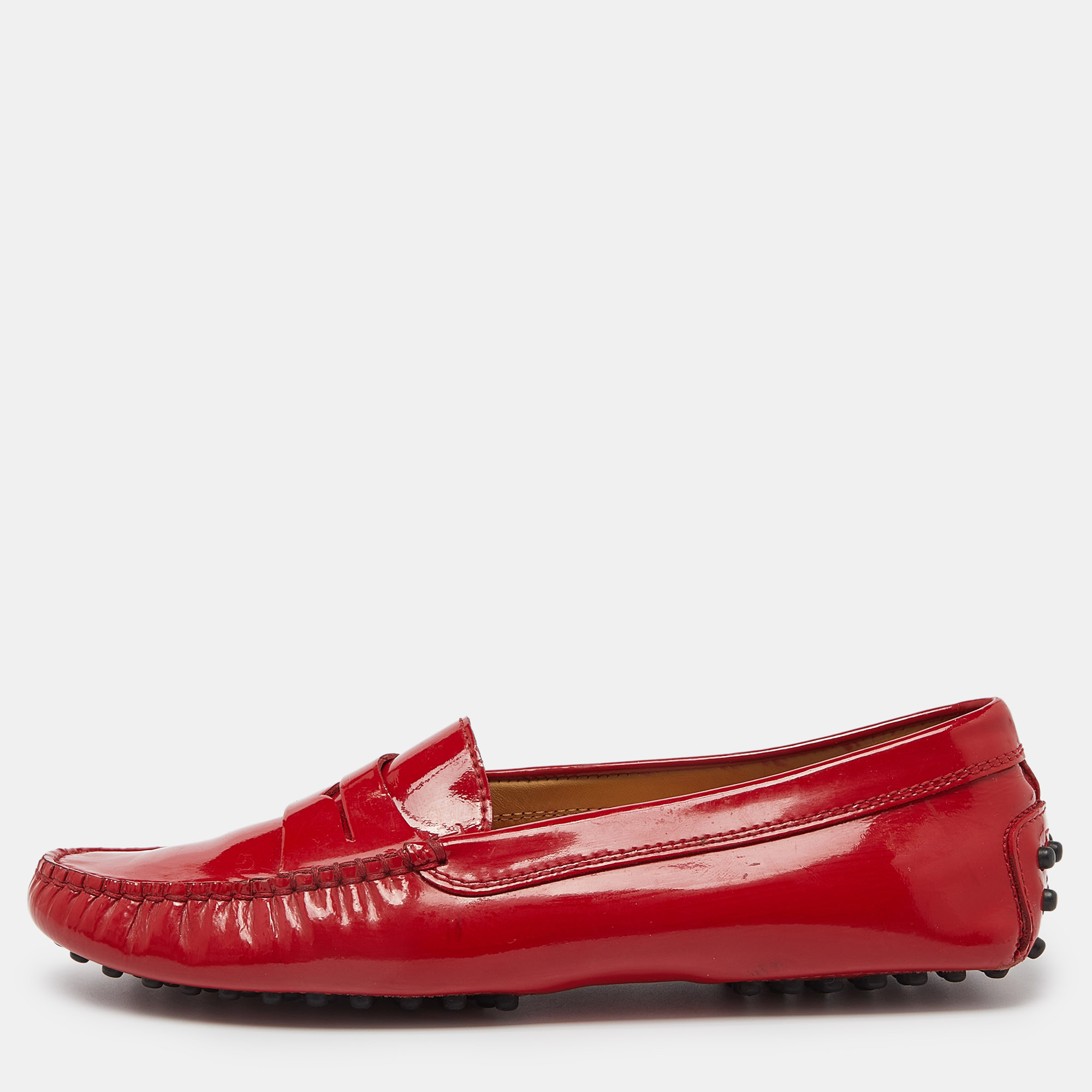 

Tod's Red Patent Leather Penny Slip On Loafers Size