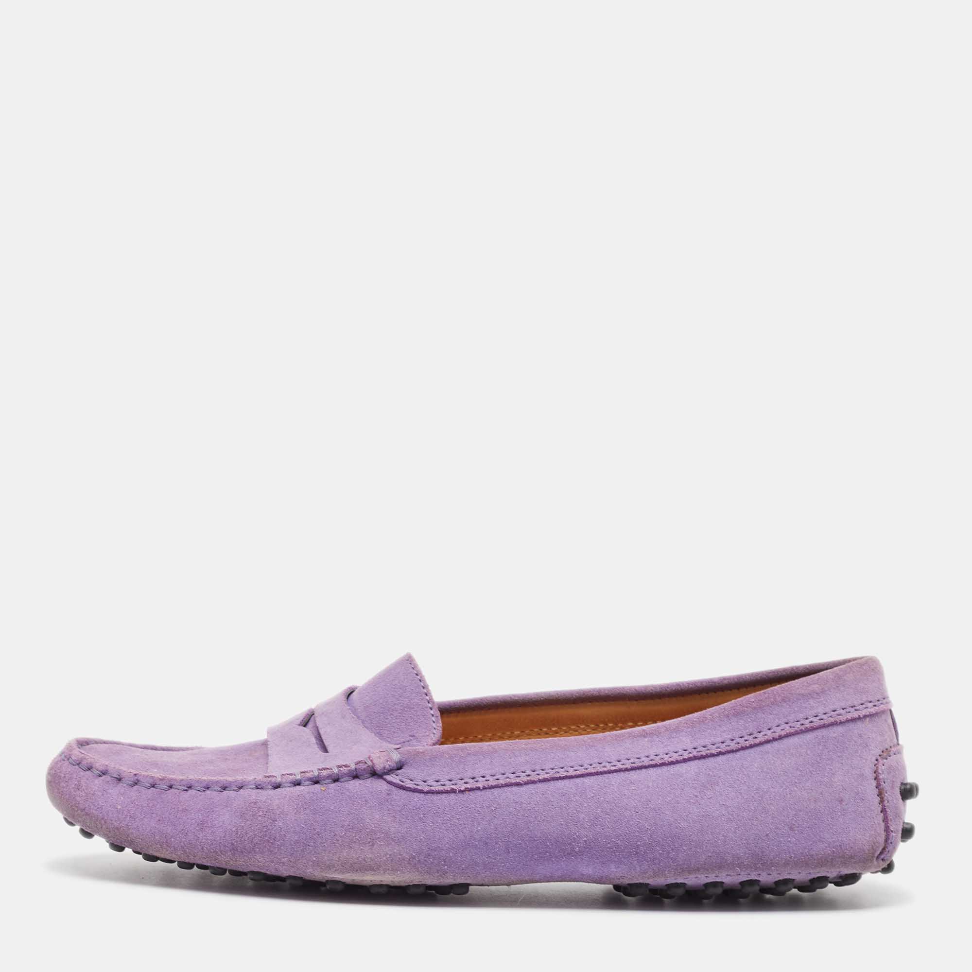 Pre-owned Tod's Purple Suede Gommino Slip On Loafers Size 38