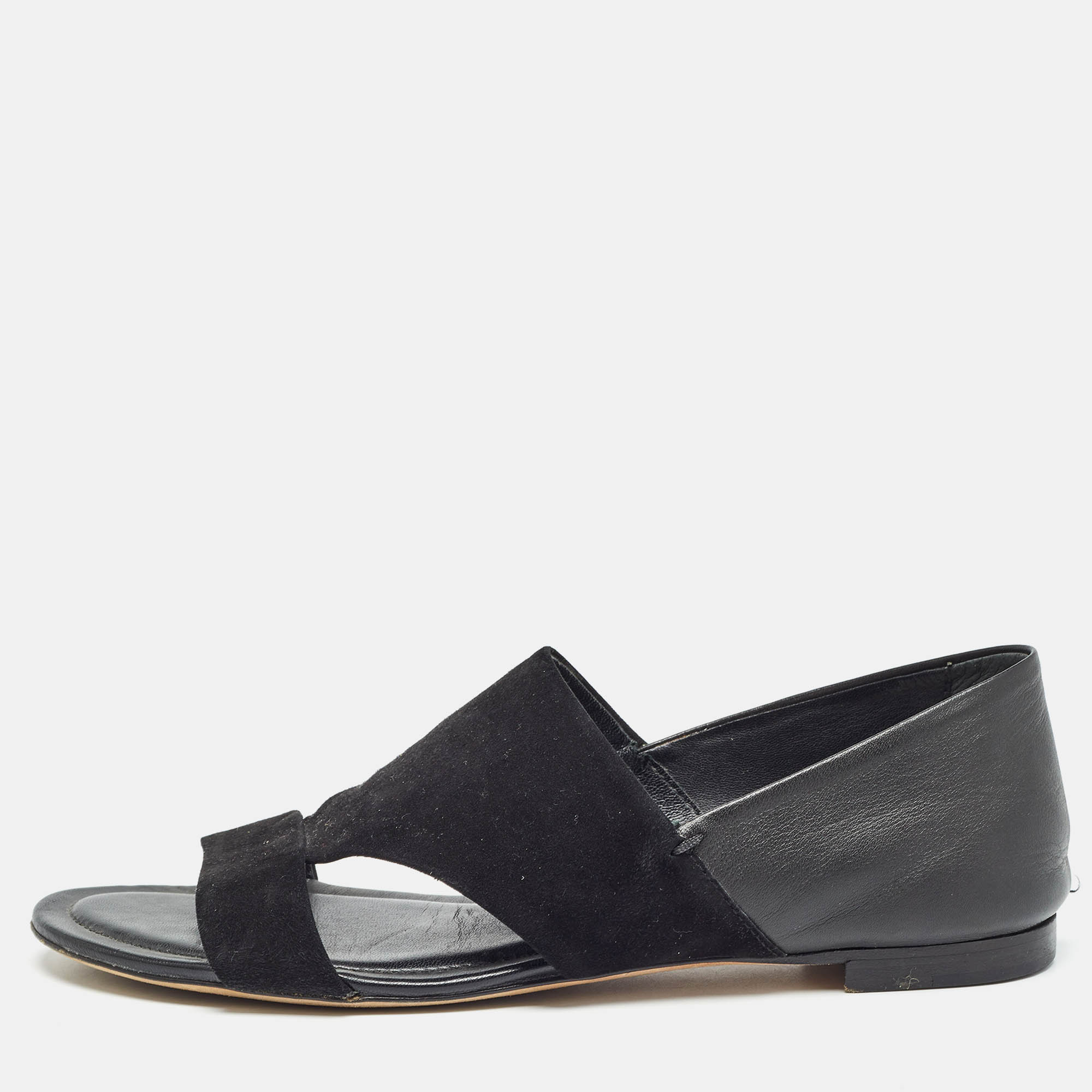 

Tod's Black Suede and Leather Flat Sandals Size