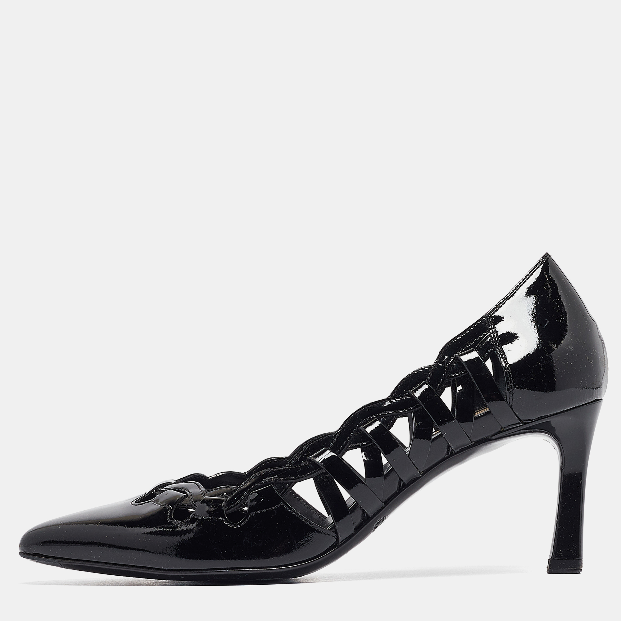 

Tod's Black Cut Out Patent Leather Pointed Toe Pumps Size