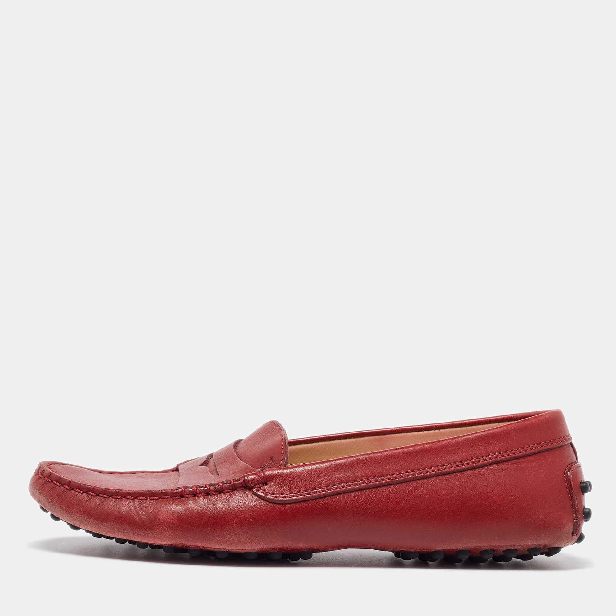 

Tod's Dark Red Leather Penny Loafers Size