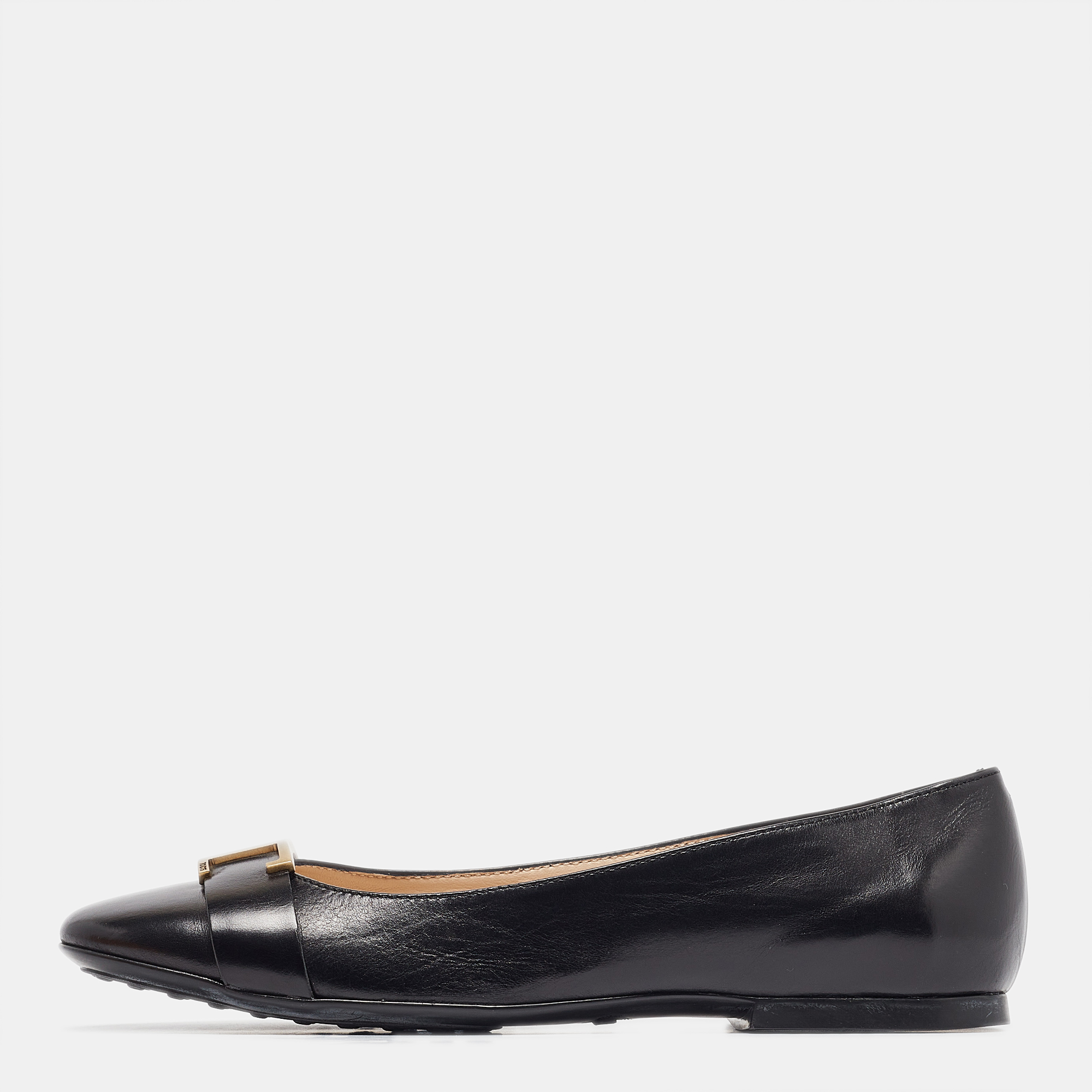 

Tod's Black Leather Ballet Flats Size