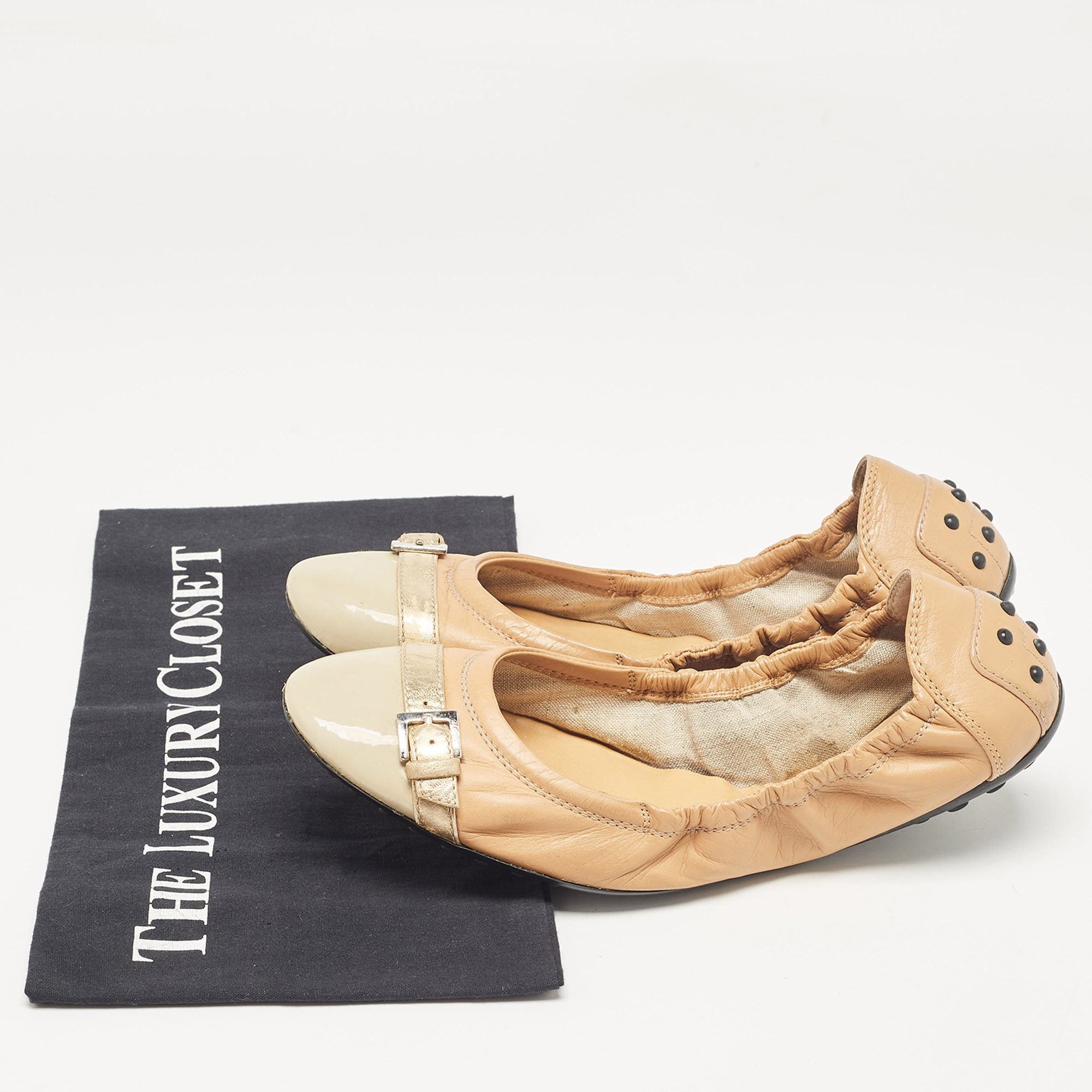 Tod`s Tricolor Leather Buckle Detail Scrunch Ballet Flats Size 38 
