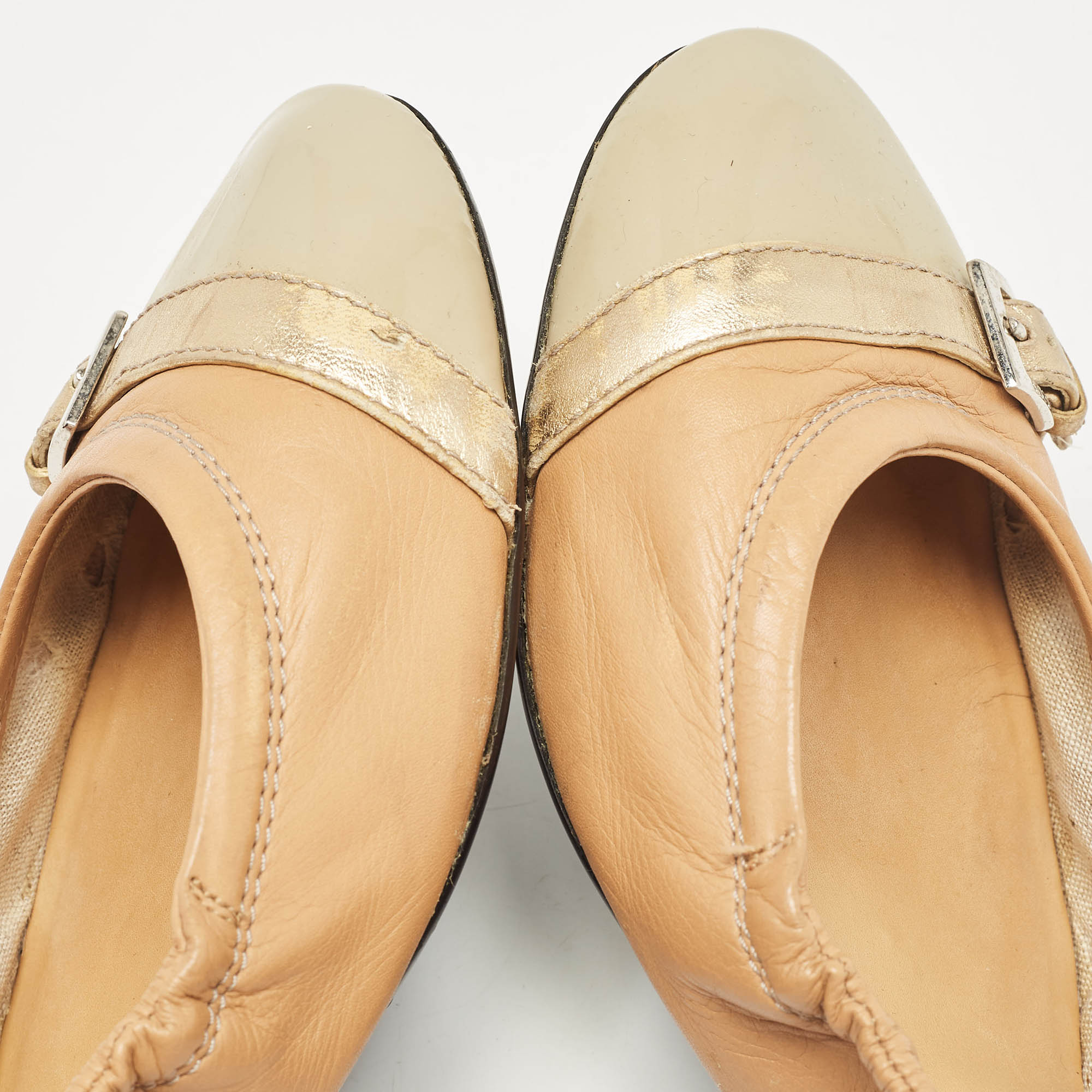 Tod`s Tricolor Leather Buckle Detail Scrunch Ballet Flats Size 38 