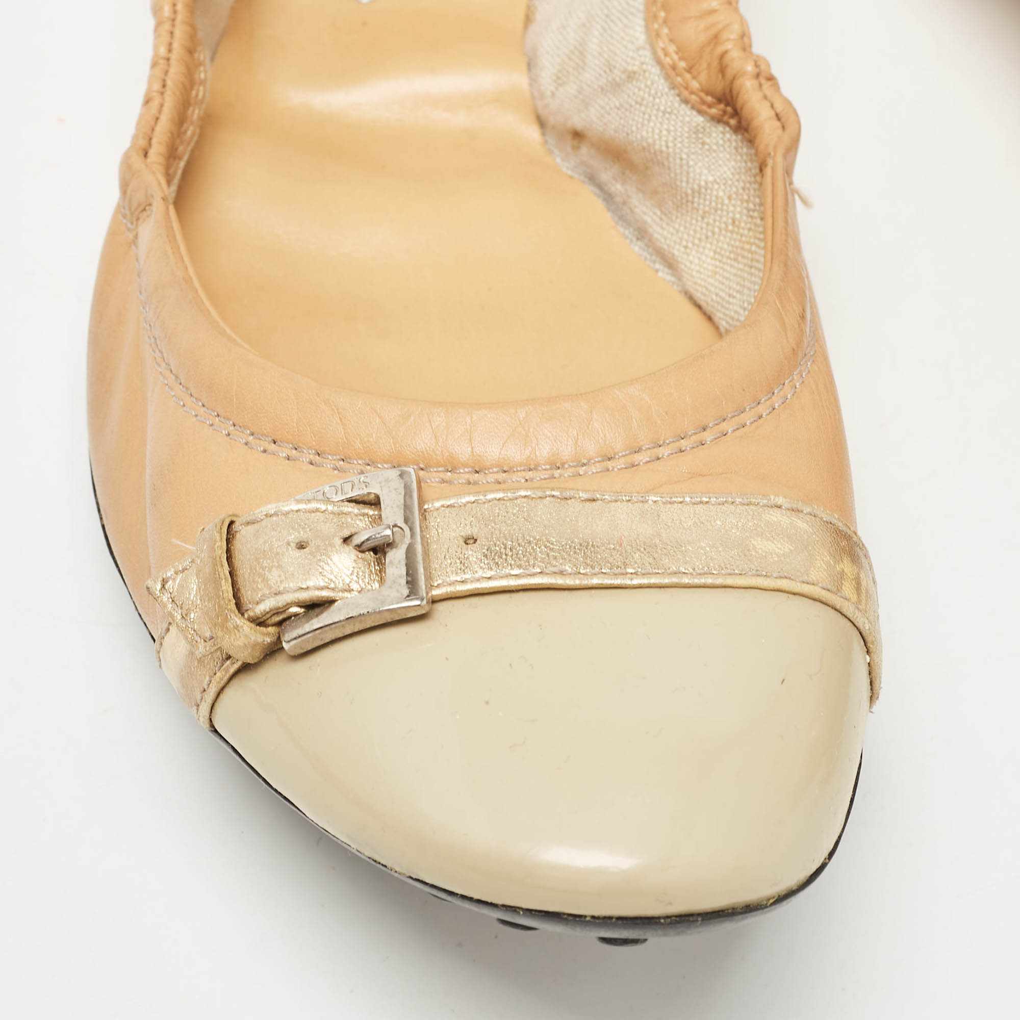 Tod`s Tricolor Leather Buckle Detail Scrunch Ballet Flats Size 38 