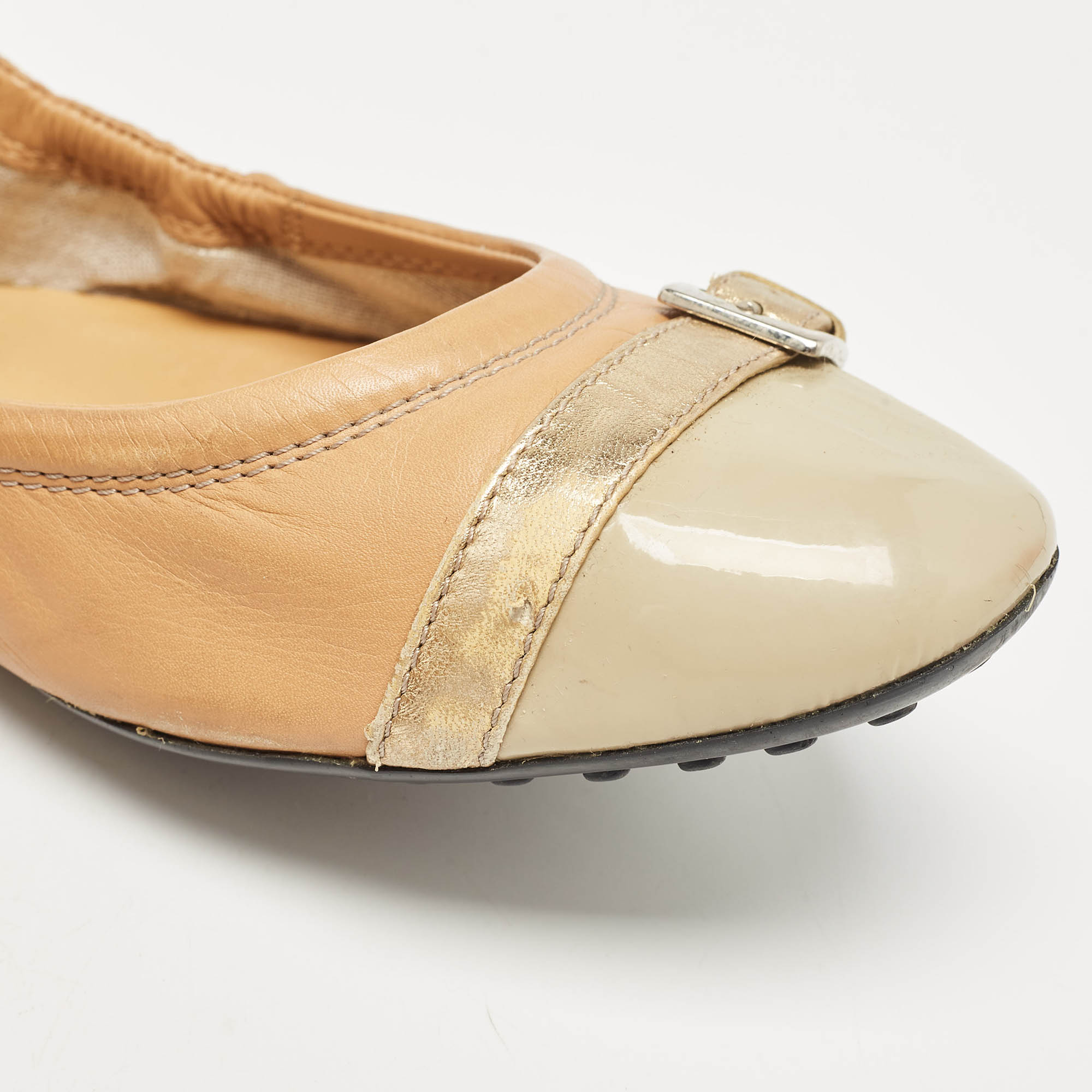 Tod`s Tricolor Leather Buckle Detail Scrunch Ballet Flats Size 38 
