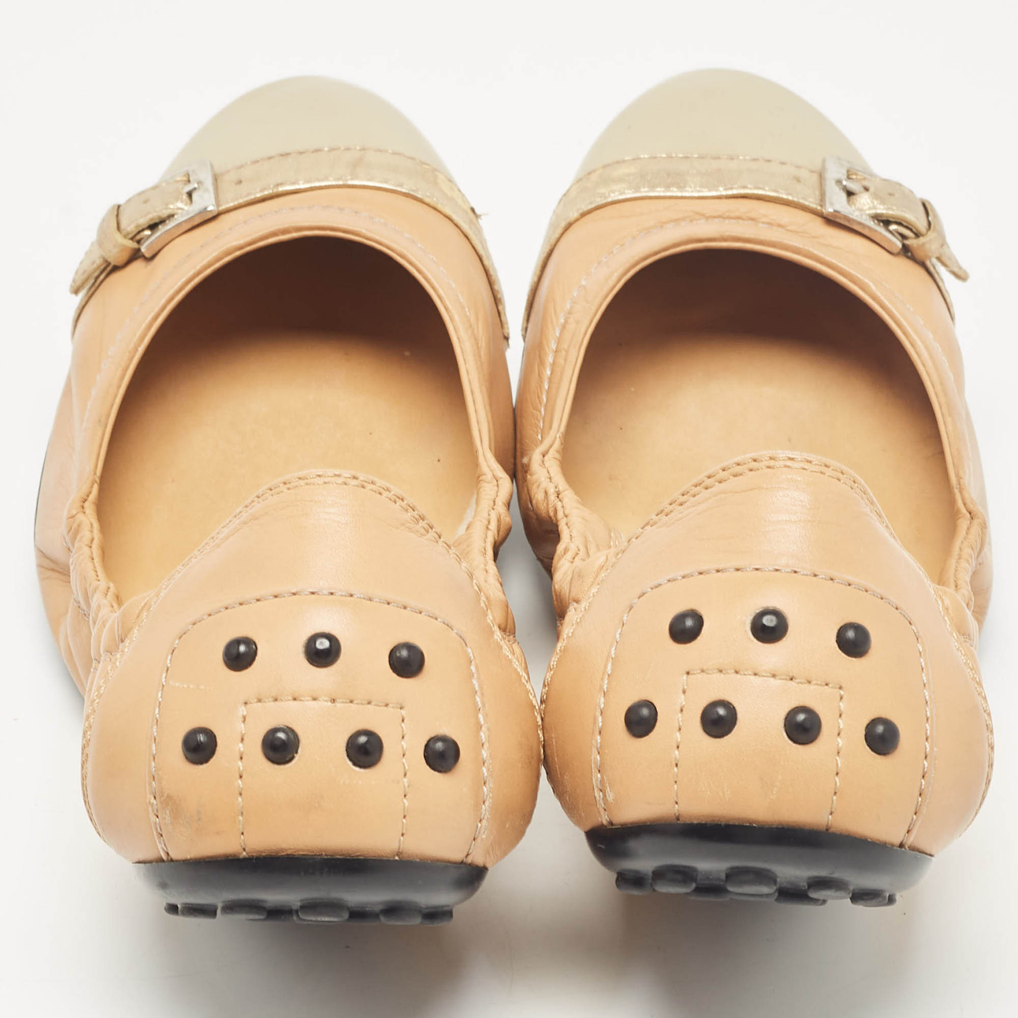 Tod`s Tricolor Leather Buckle Detail Scrunch Ballet Flats Size 38 