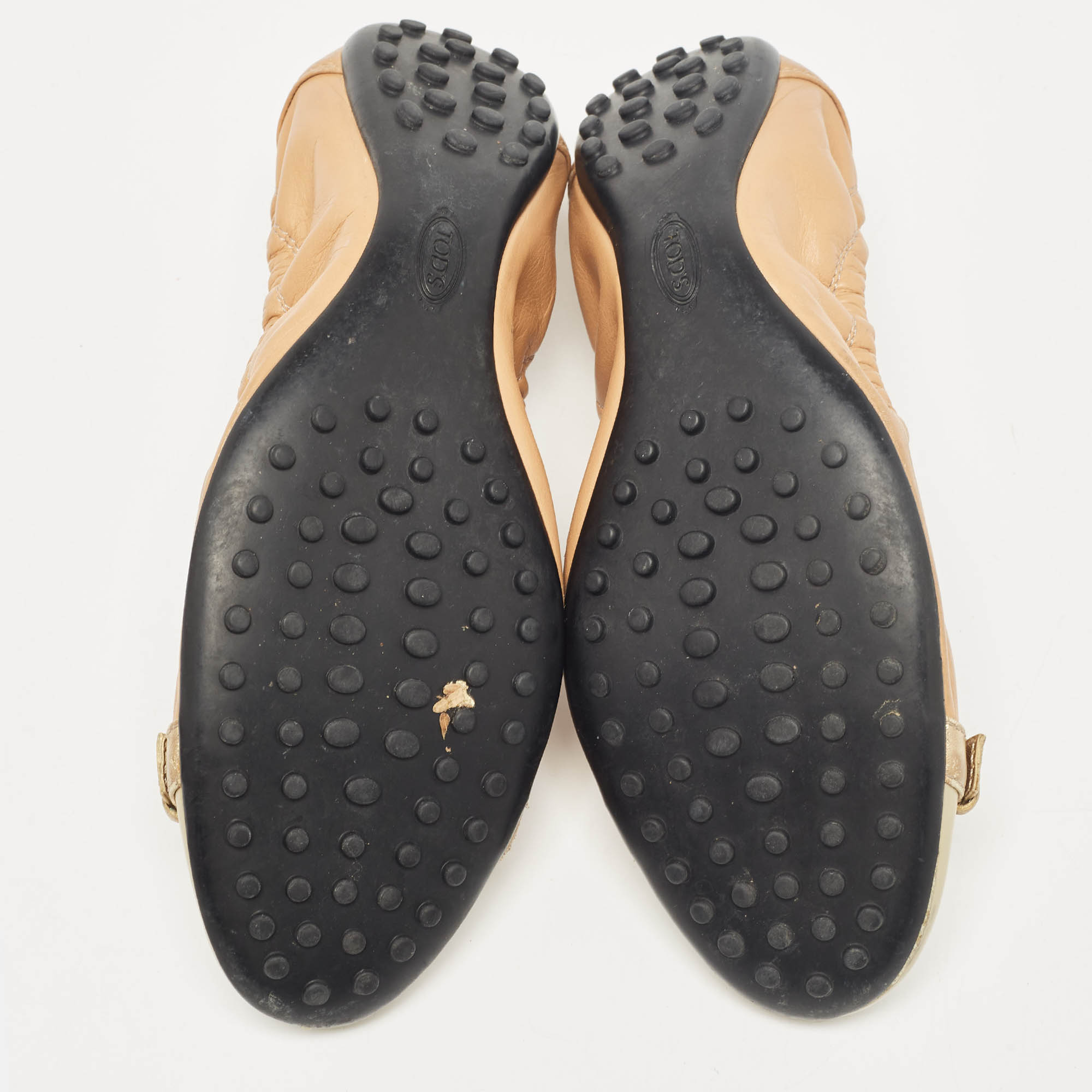 Tod`s Tricolor Leather Buckle Detail Scrunch Ballet Flats Size 38 