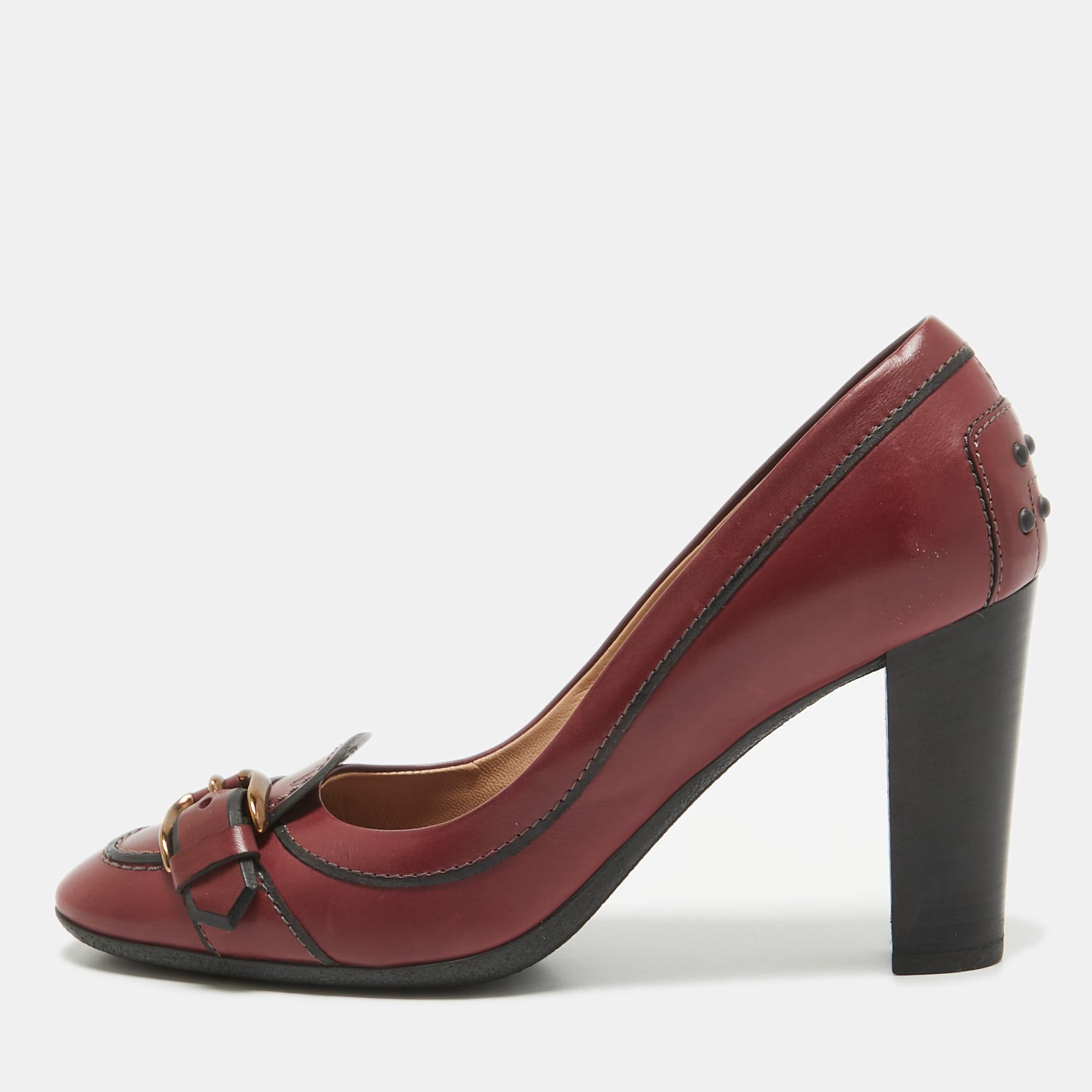 

Tod's Burgundy Leather Loafer Pumps Size