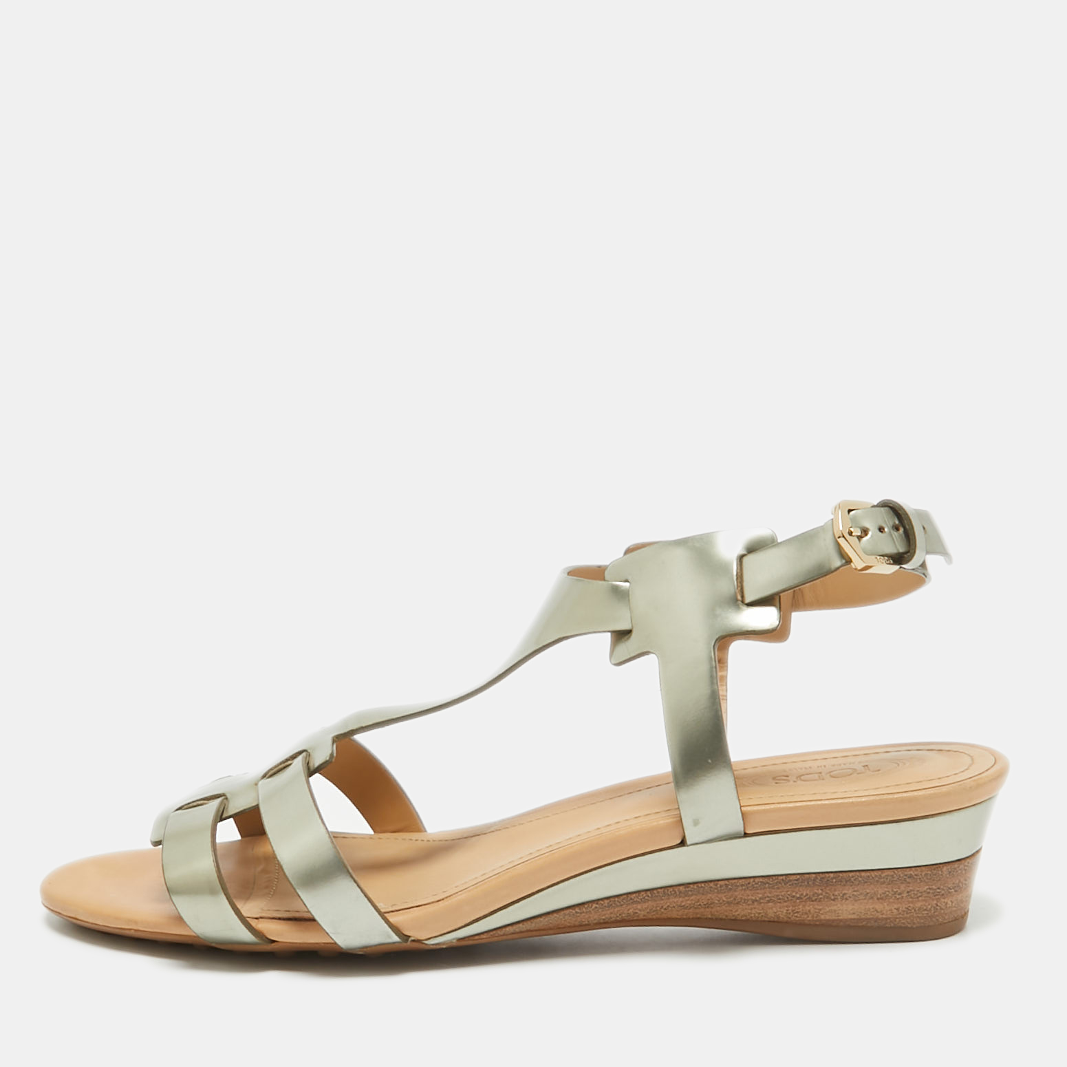 

Tod's Metallic Leather Ankle Strap Sandals Size