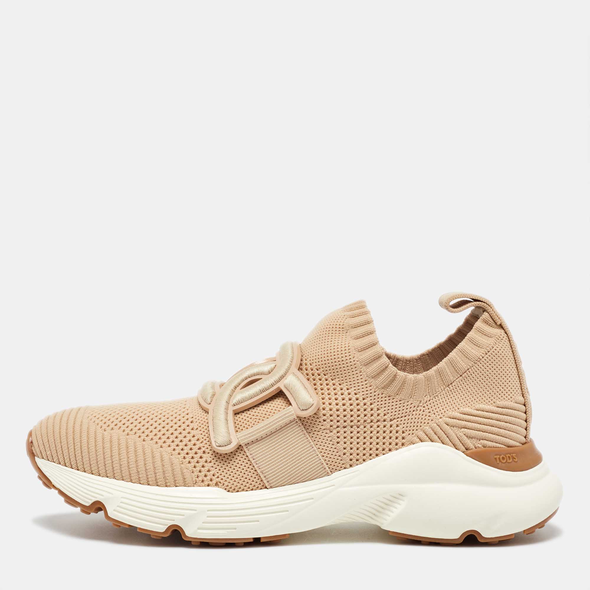 

Tod's Beige Knit Fabric Slip On Sneakers