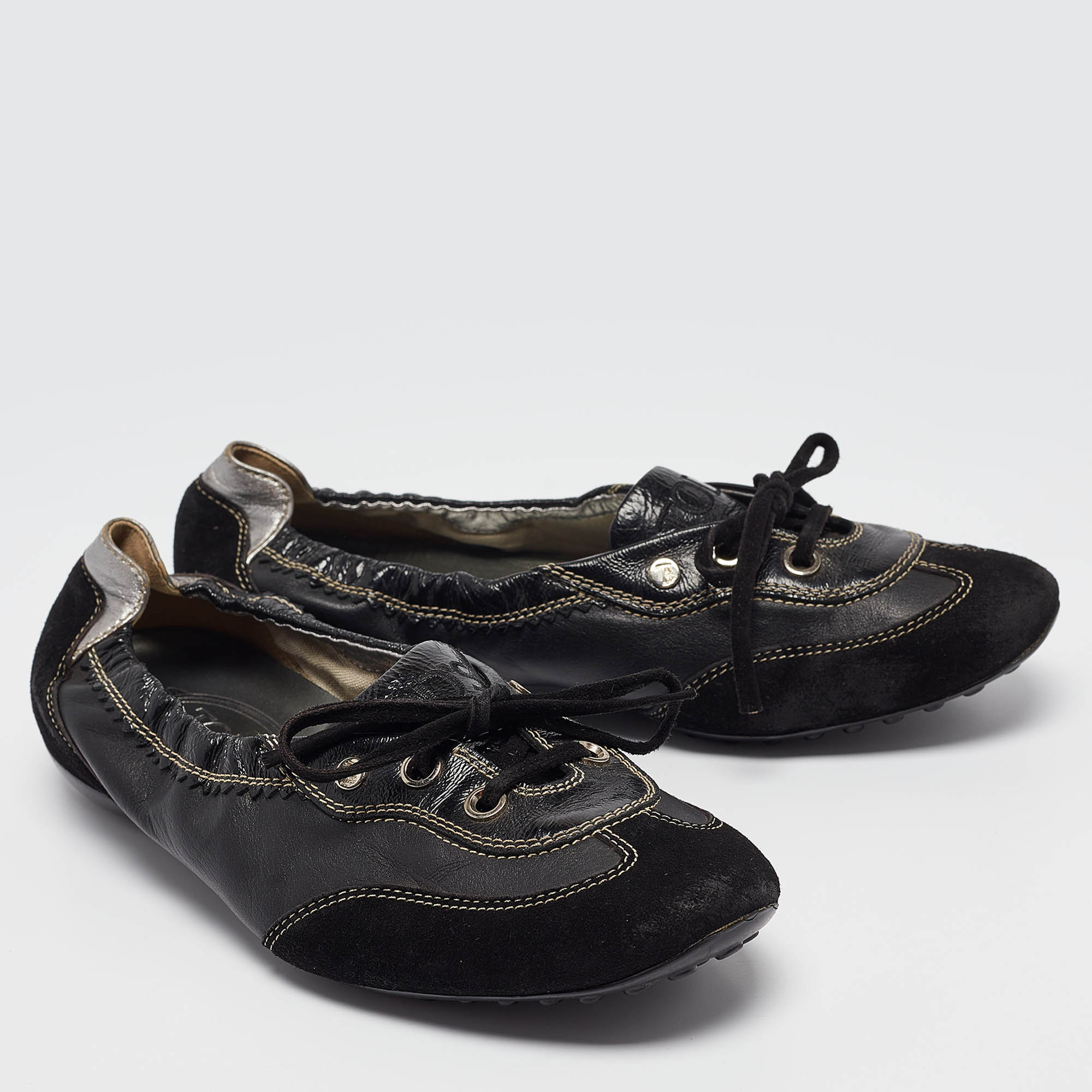 Tod`s Black Leather and Suede Ballet Flats Size 37.5 