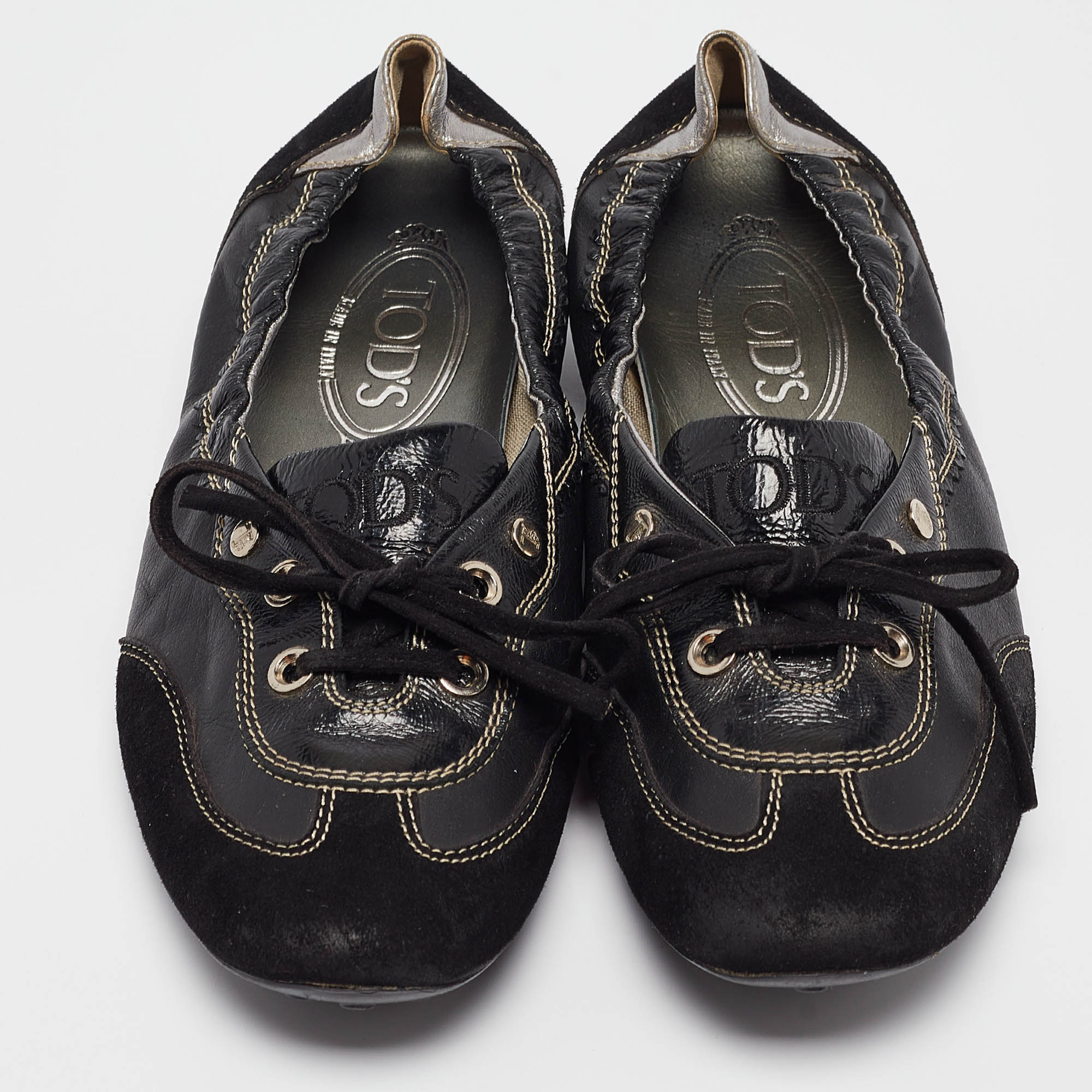 Tod`s Black Leather and Suede Ballet Flats Size 37.5 