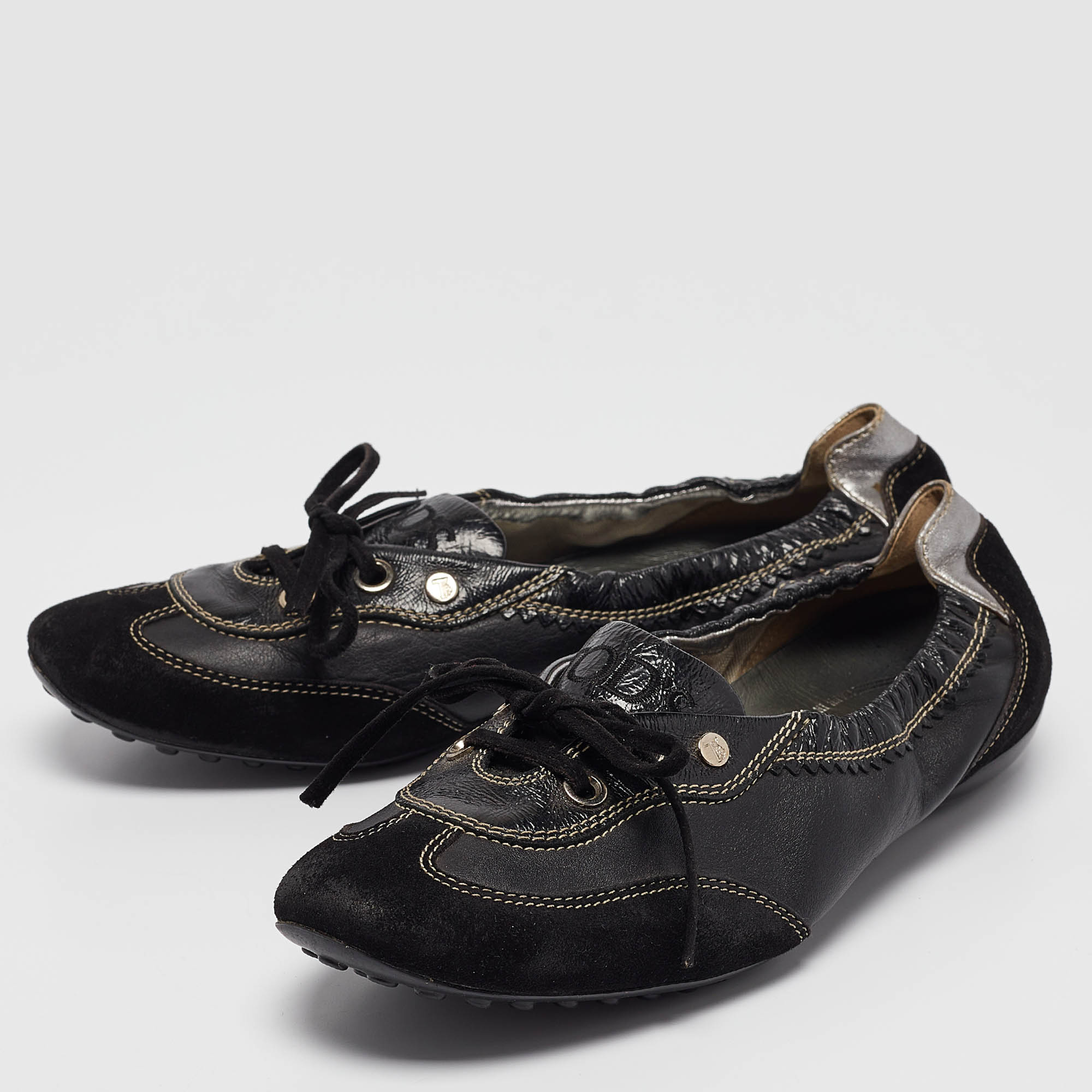 Tod`s Black Leather and Suede Ballet Flats Size 37.5 