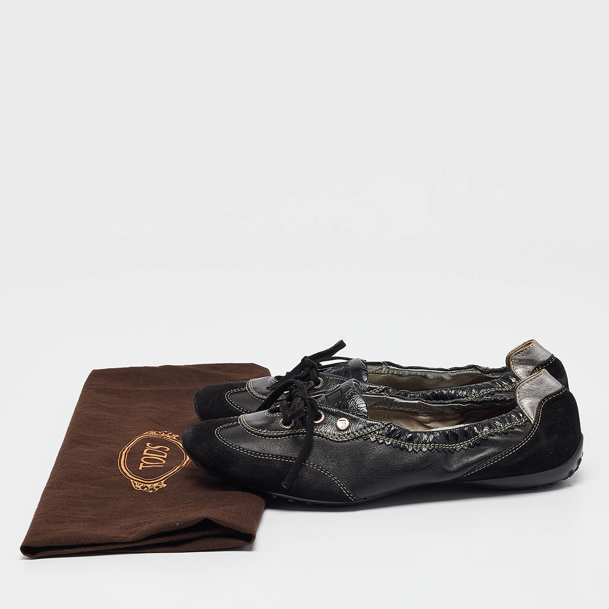 Tod`s Black Leather and Suede Ballet Flats Size 37.5 