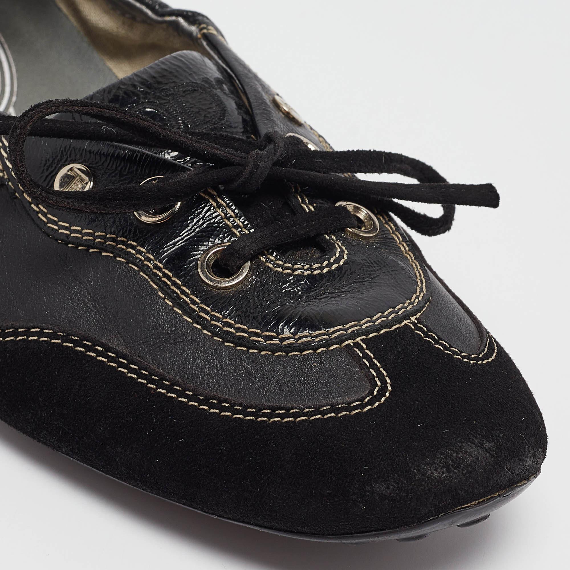 Tod`s Black Leather and Suede Ballet Flats Size 37.5 