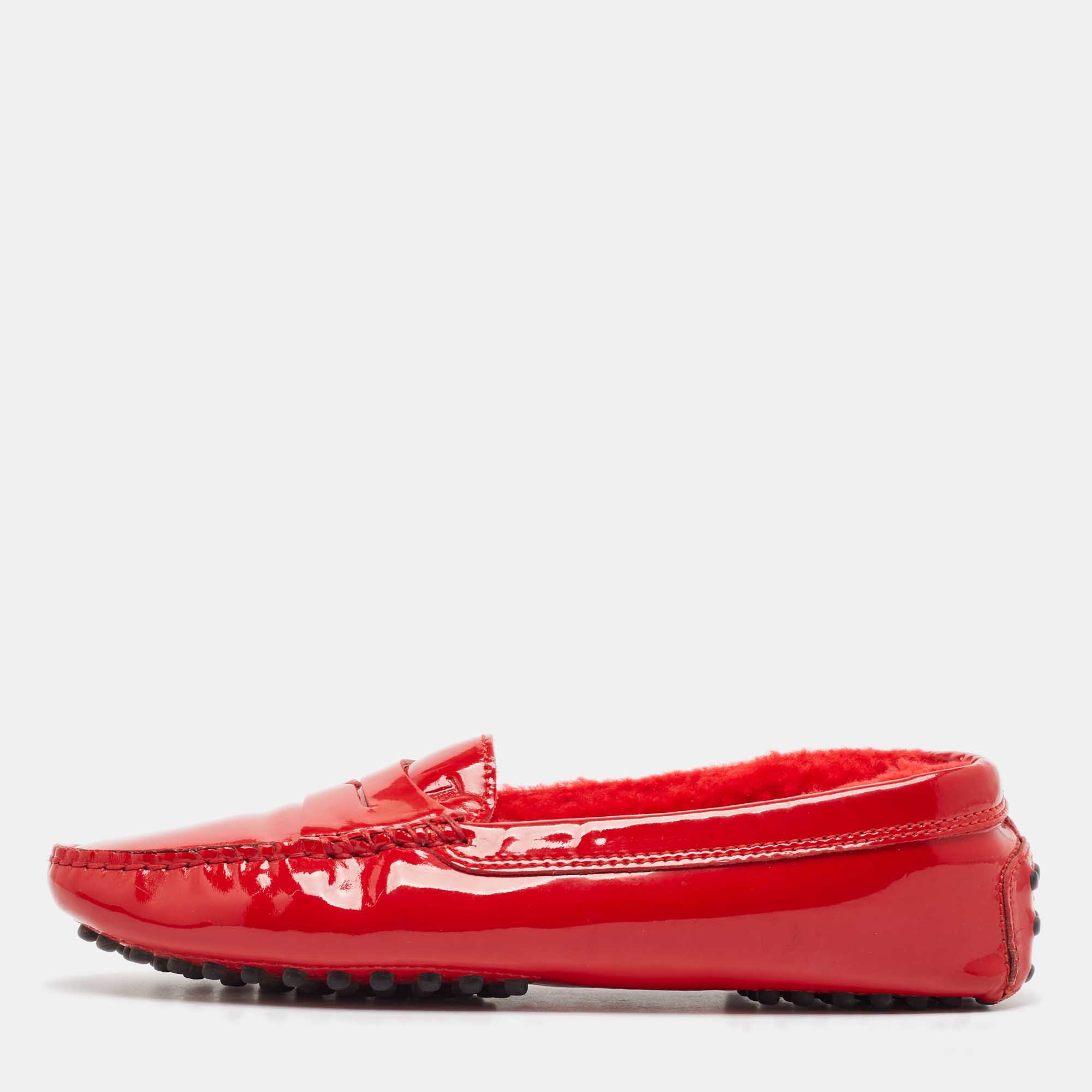 

Tod's Red Patent Leather Penny Loafers Size