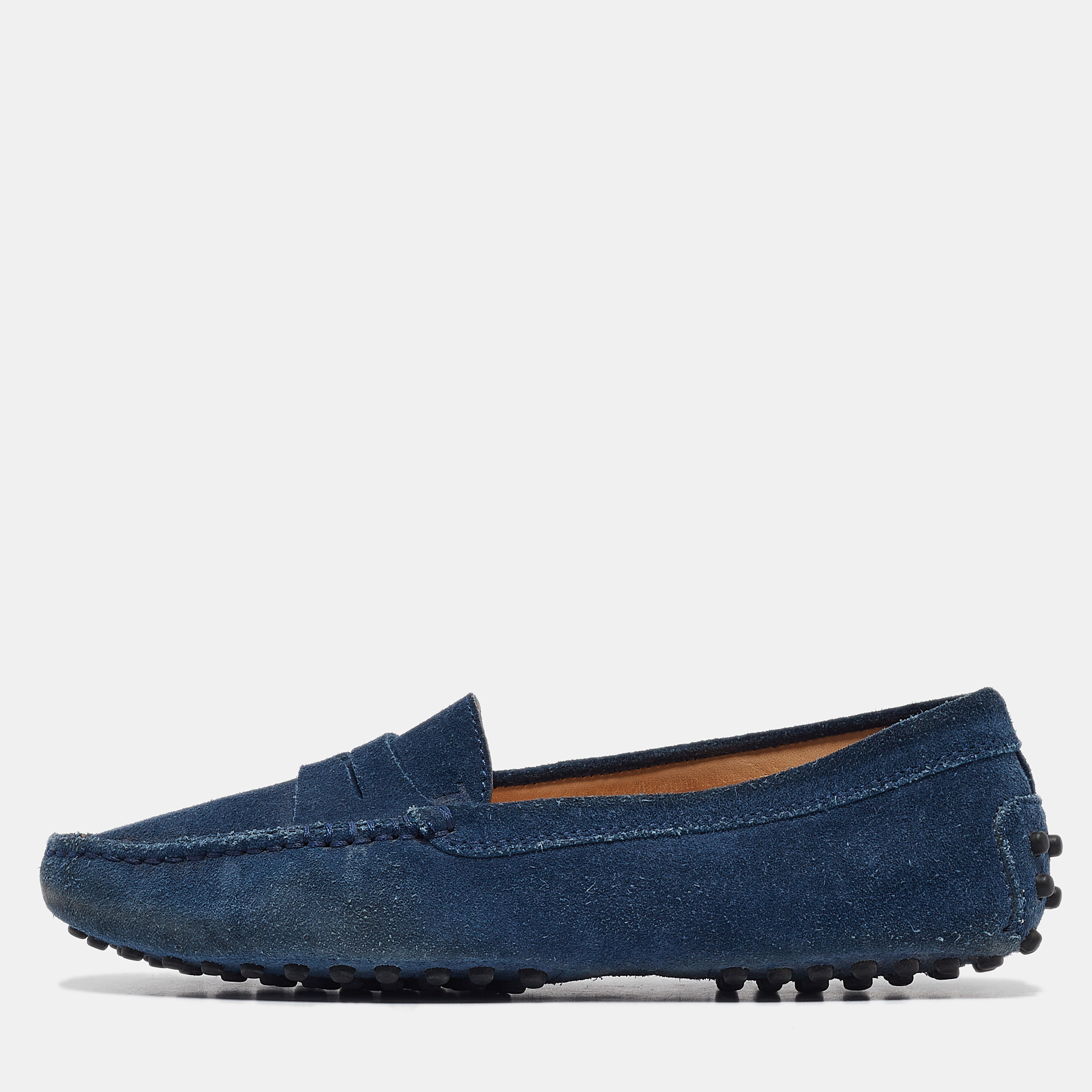 

Tod's Blue Suede Gommino Penny Loafers Size