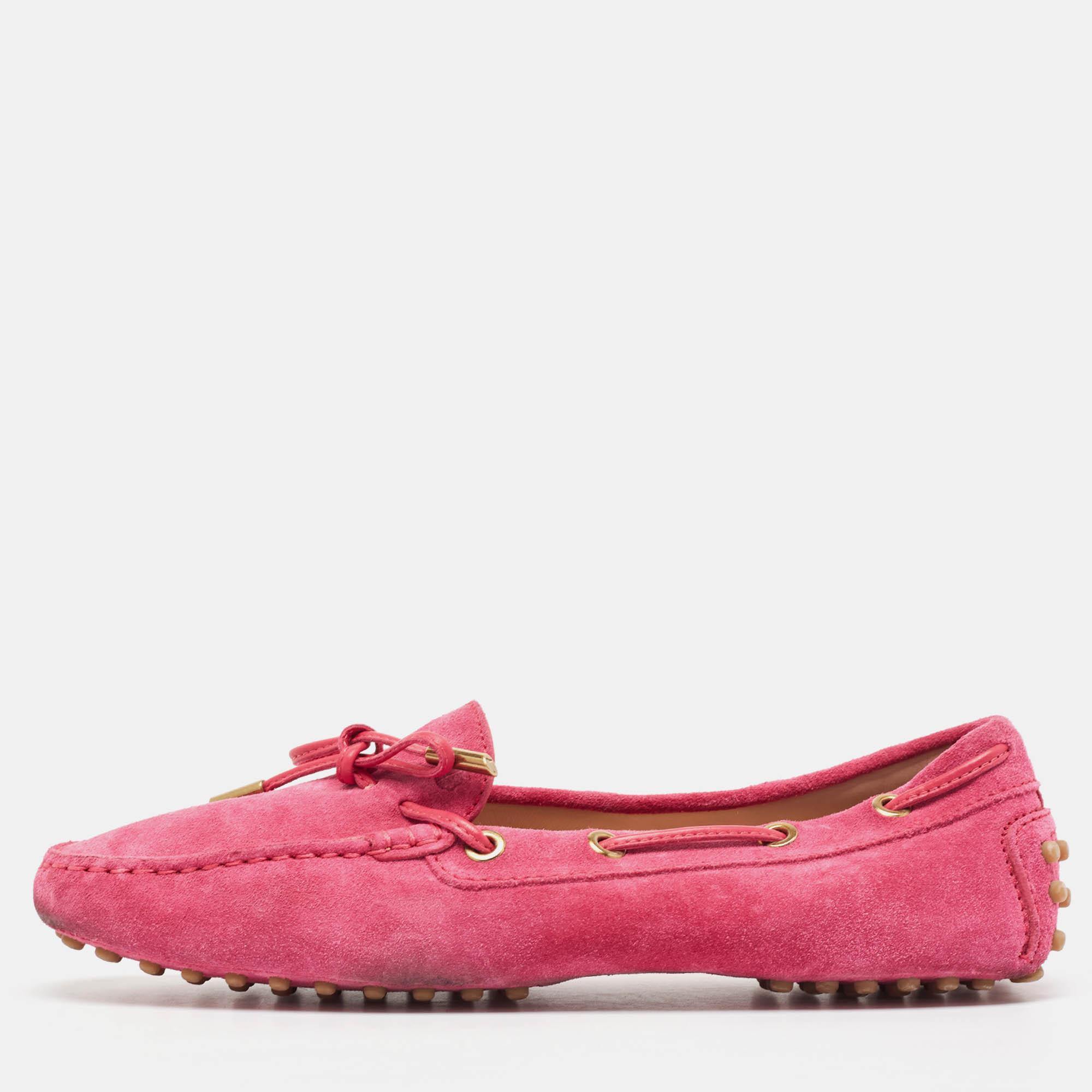 Pre-owned Tod's Pink Suede Slip On Loafers Size 37