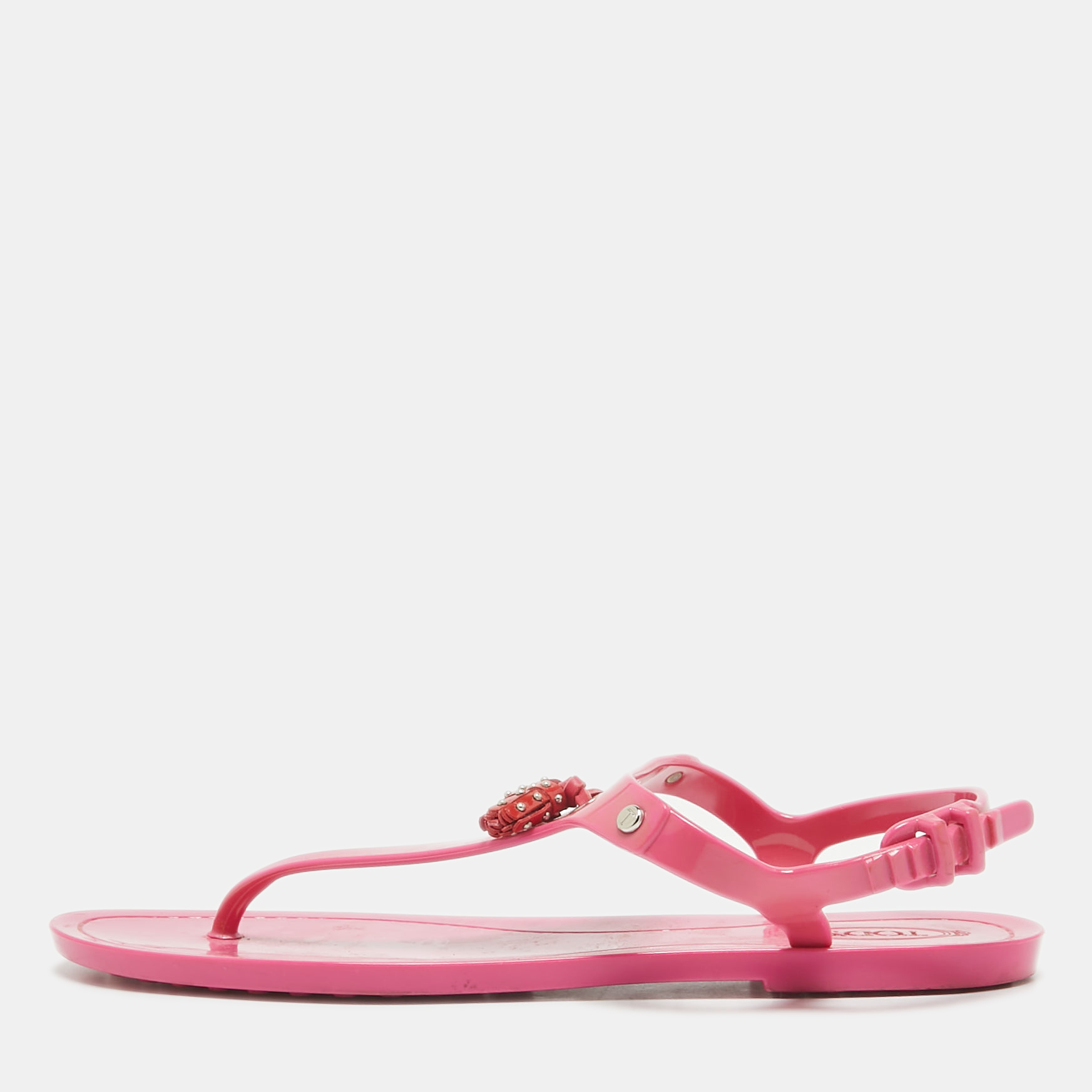 

Tod's Pink Rubber Studded Tassel Thong Flat Sandals Size