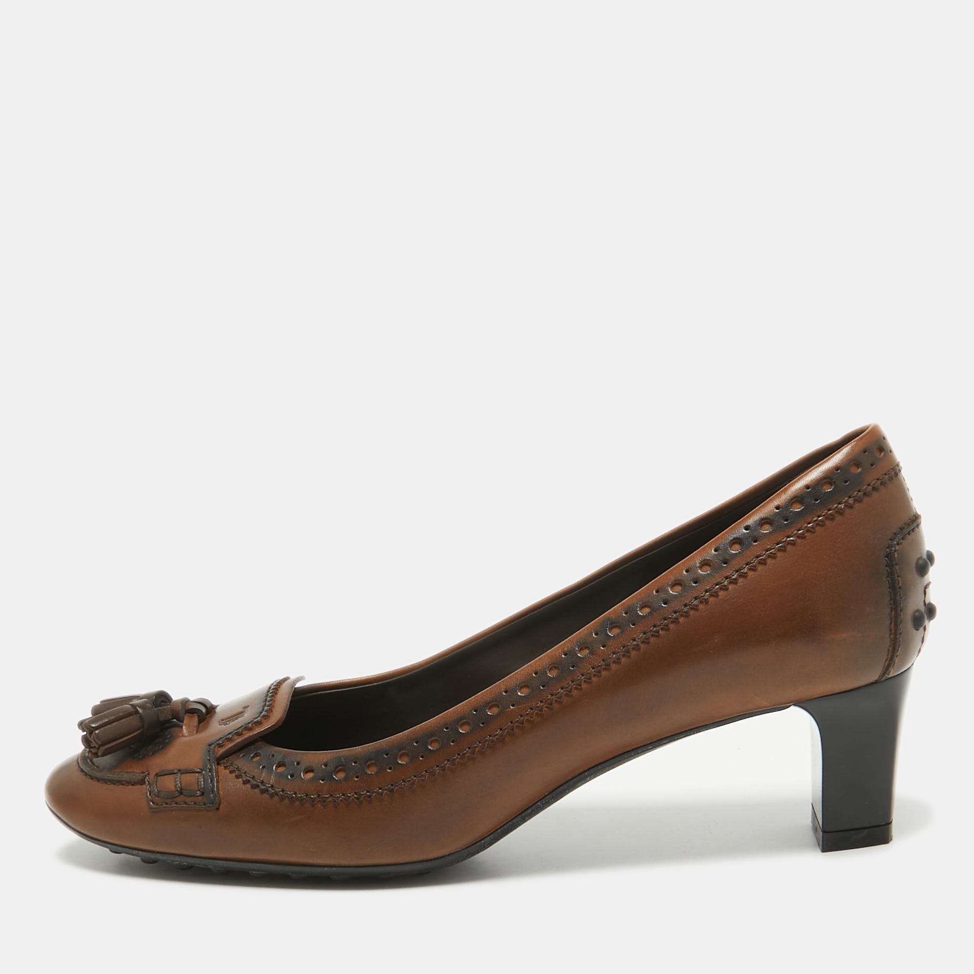 Pre-owned Tod's Brown Leather Tassel Detail Loafer Pumps Size 37.5