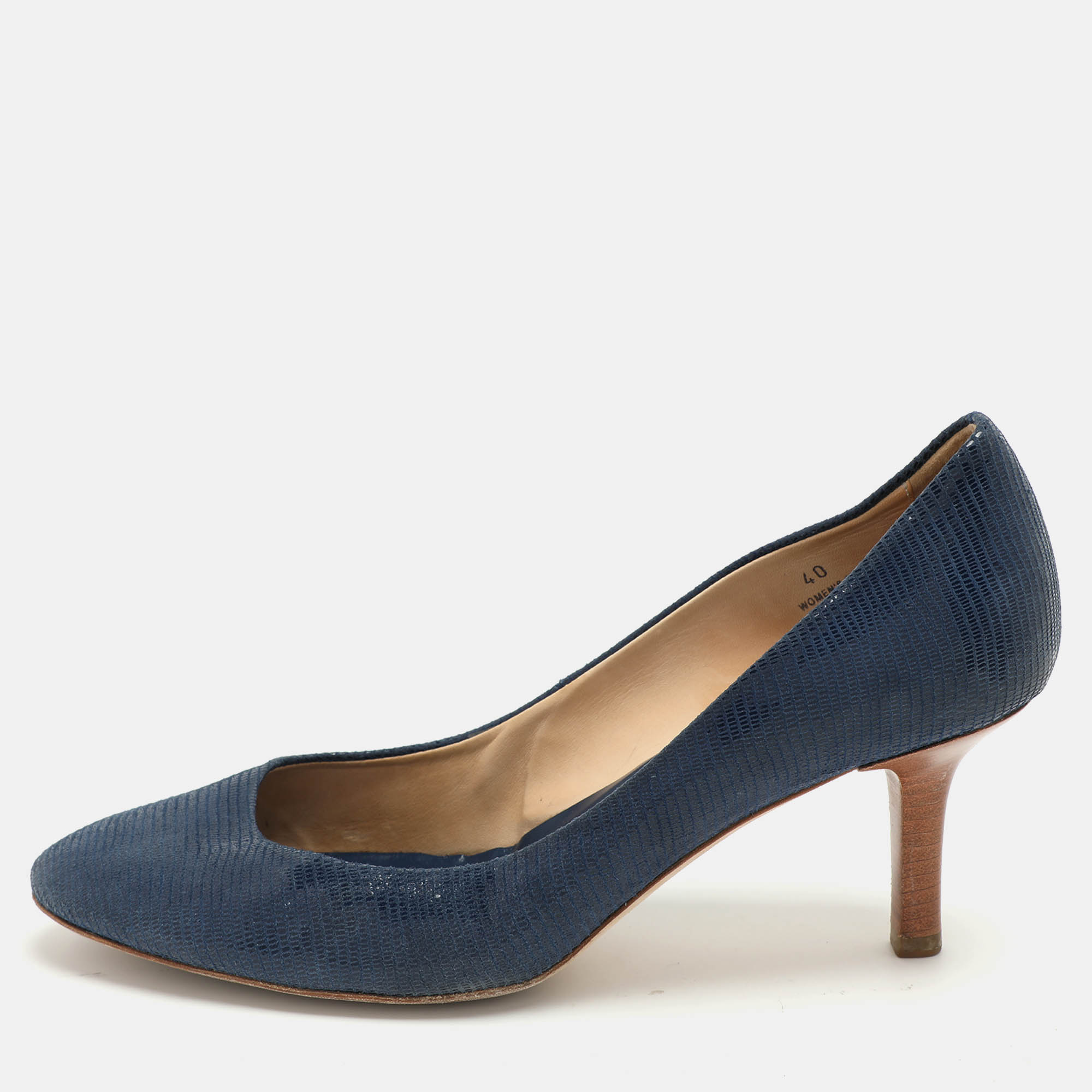 

Tod's Blue Lizard Embossed Leather Round Toe Pumps Size