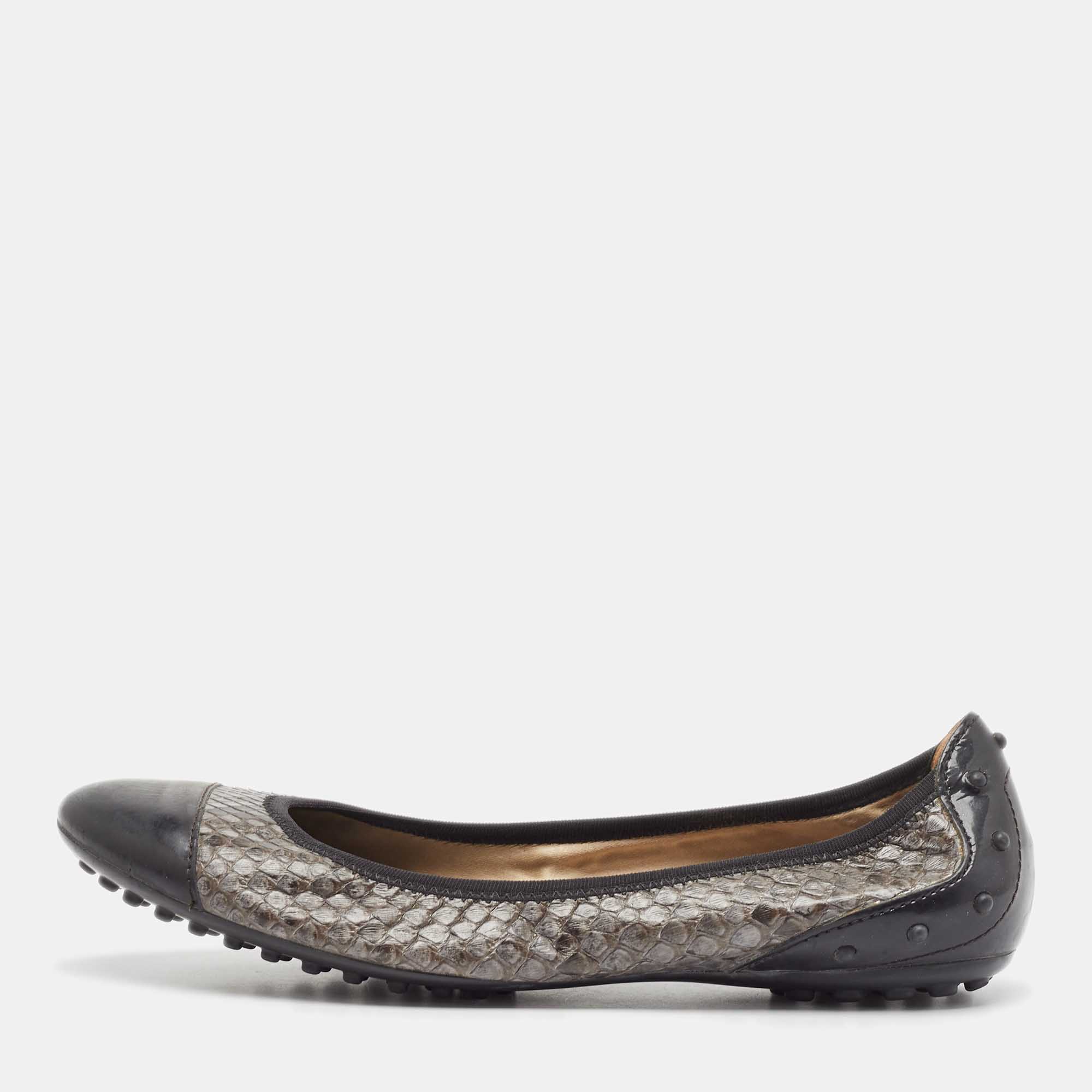 

Tod's Black/Brown Patent and Python Leather Ballet Flats Size