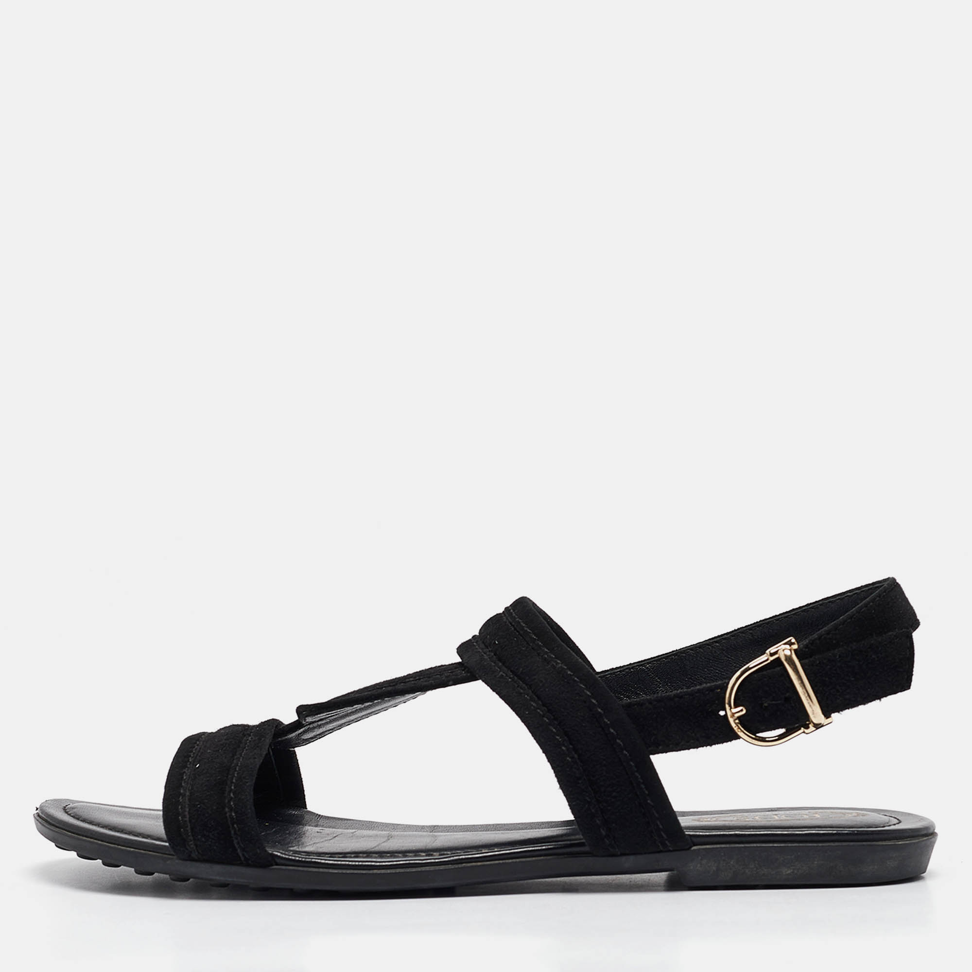 

Tod's Black Suede Flat Sandals Size