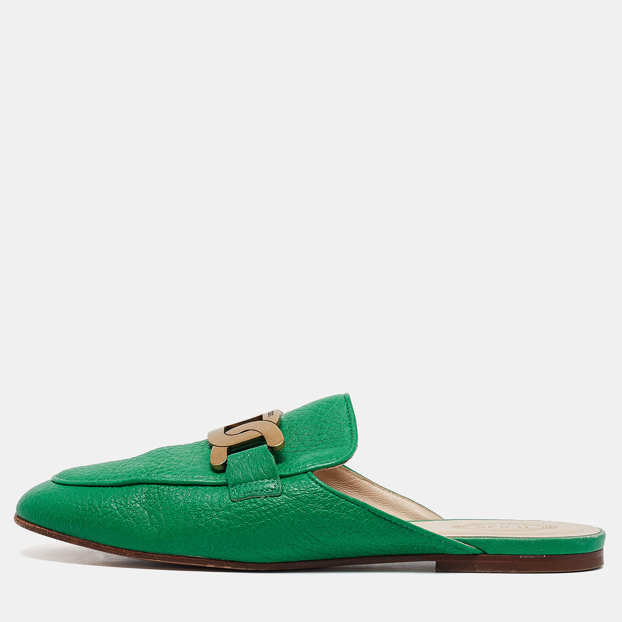 

Tod's Green Leather Kate Flat Mules Size