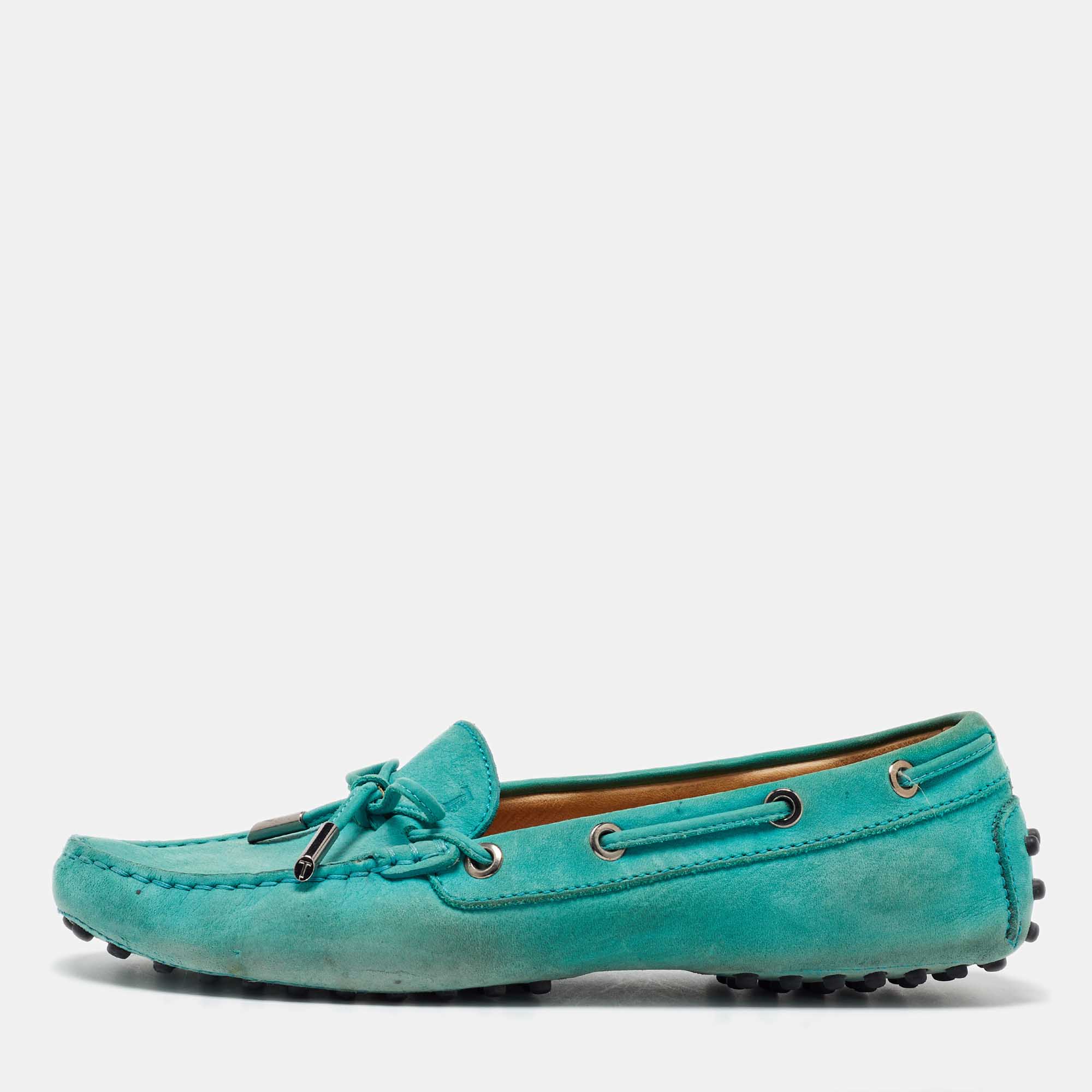 

Tod's Turquoise Blue Bow Slip on Loafers Size