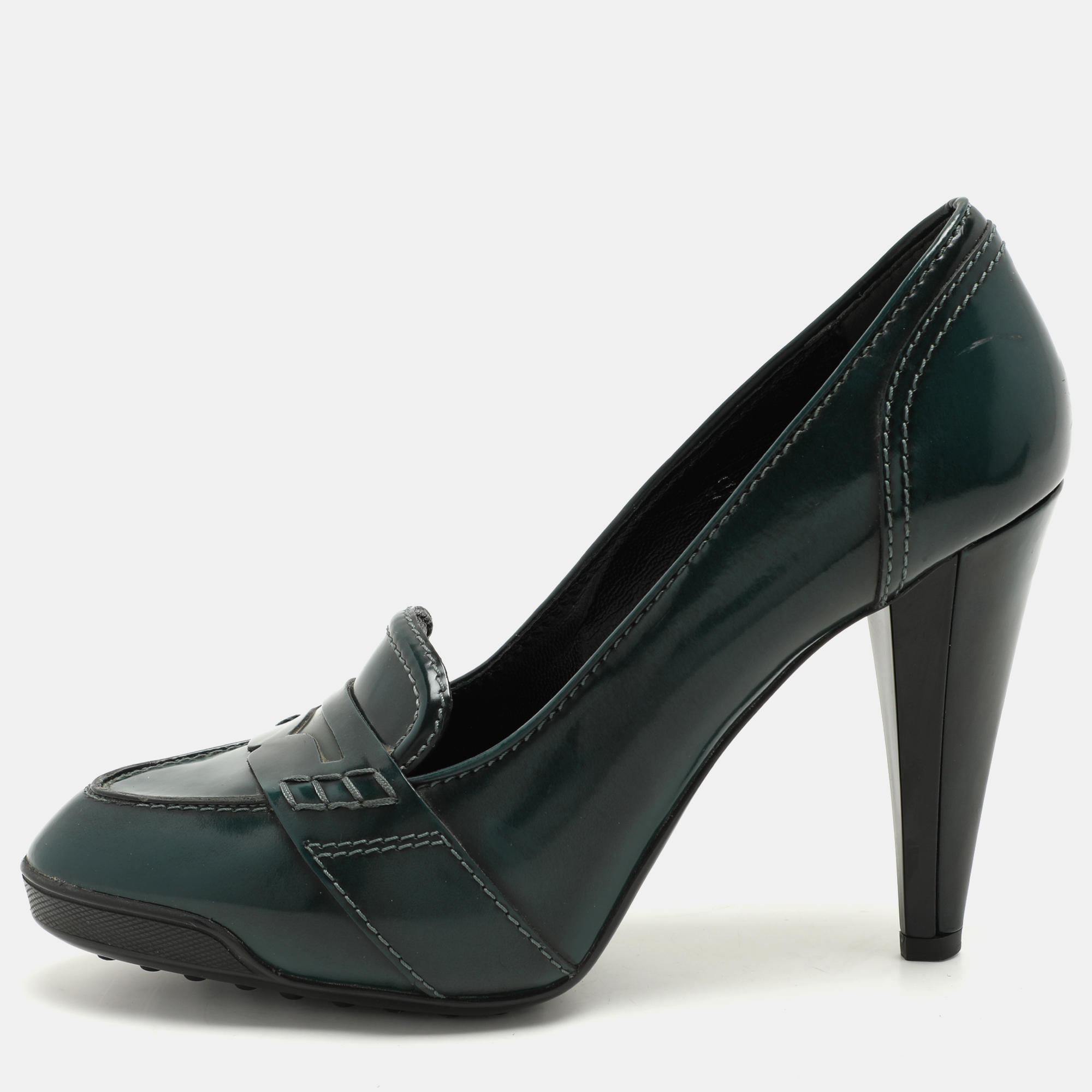 

Tod's Green Leather Loafer Pumps Size