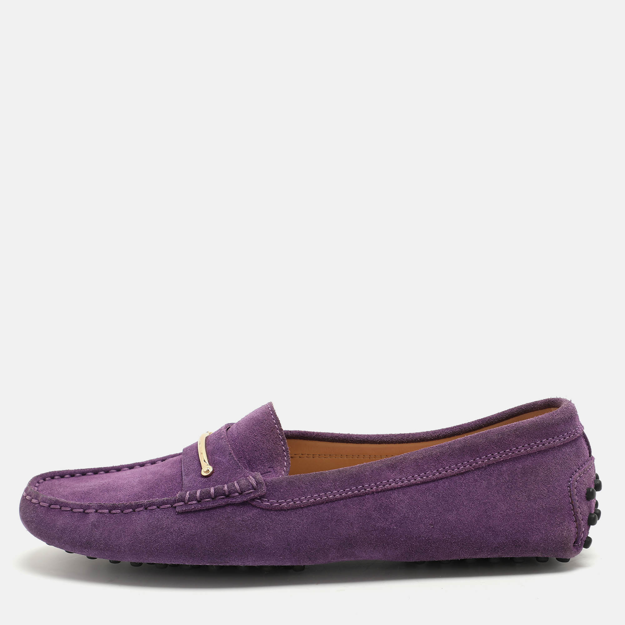 

Tod's Purple Suede Embellished Loafers Size