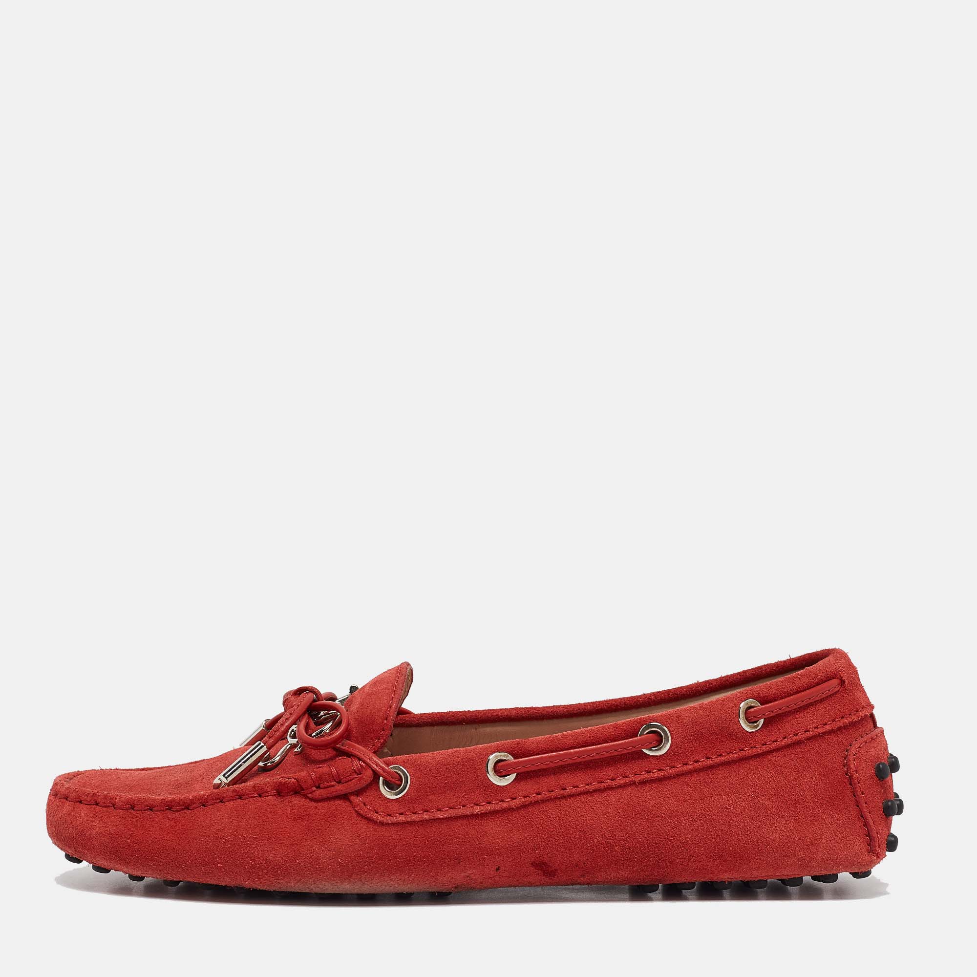 

Tod's Red Suede Penny Loafers Size