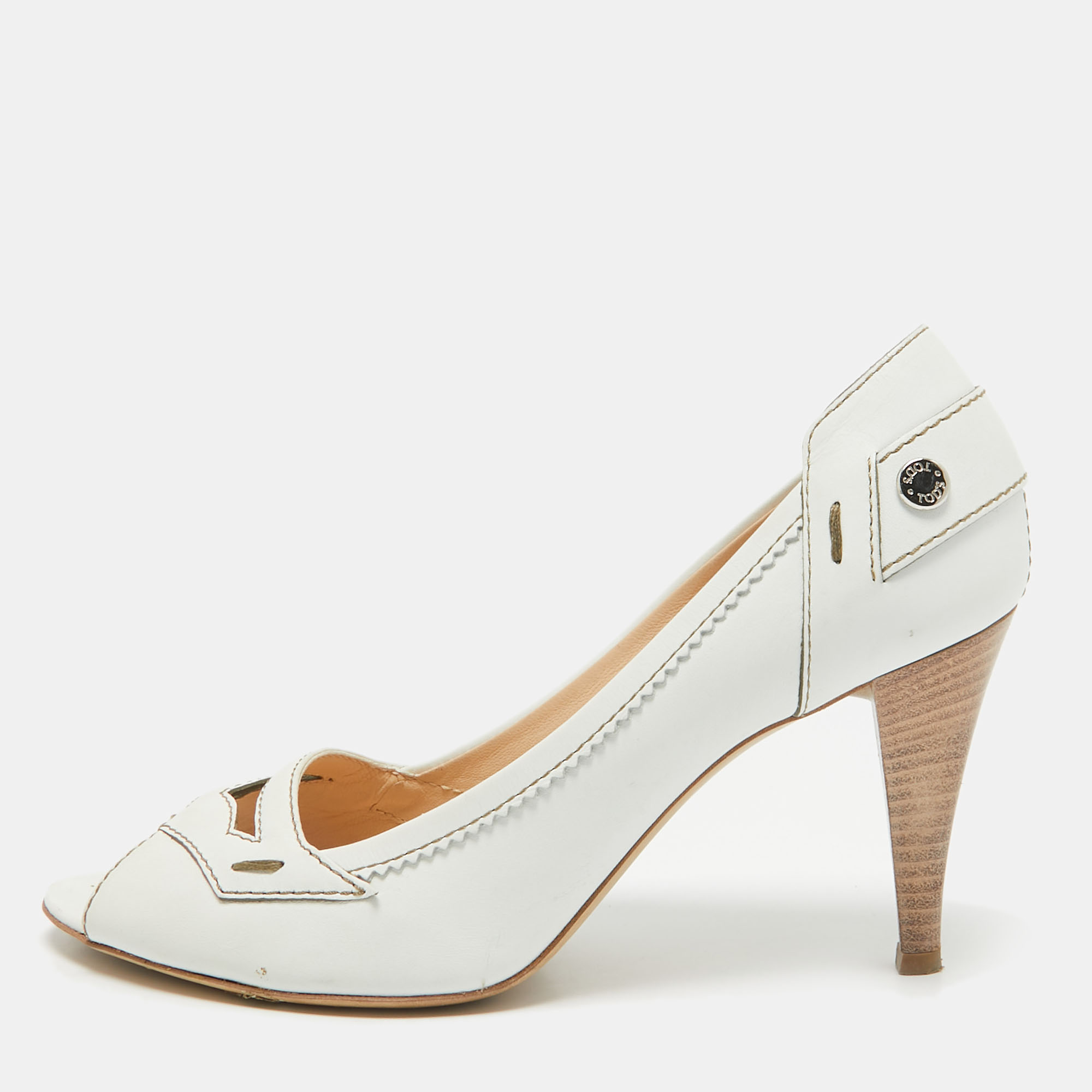 

Tod's White Leather Open Toe Pumps Size