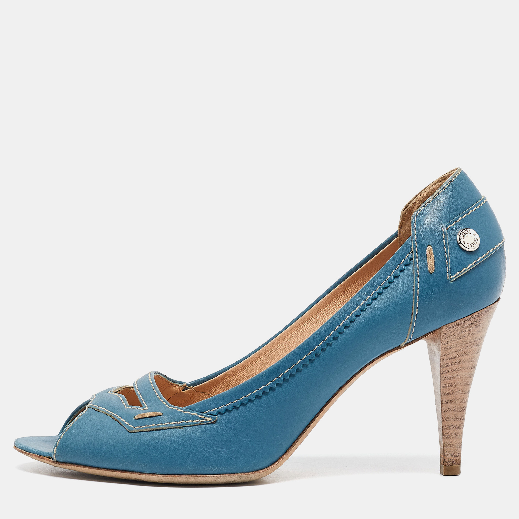 

Tod's Blue Leather Peep Toe Pumps Size 38